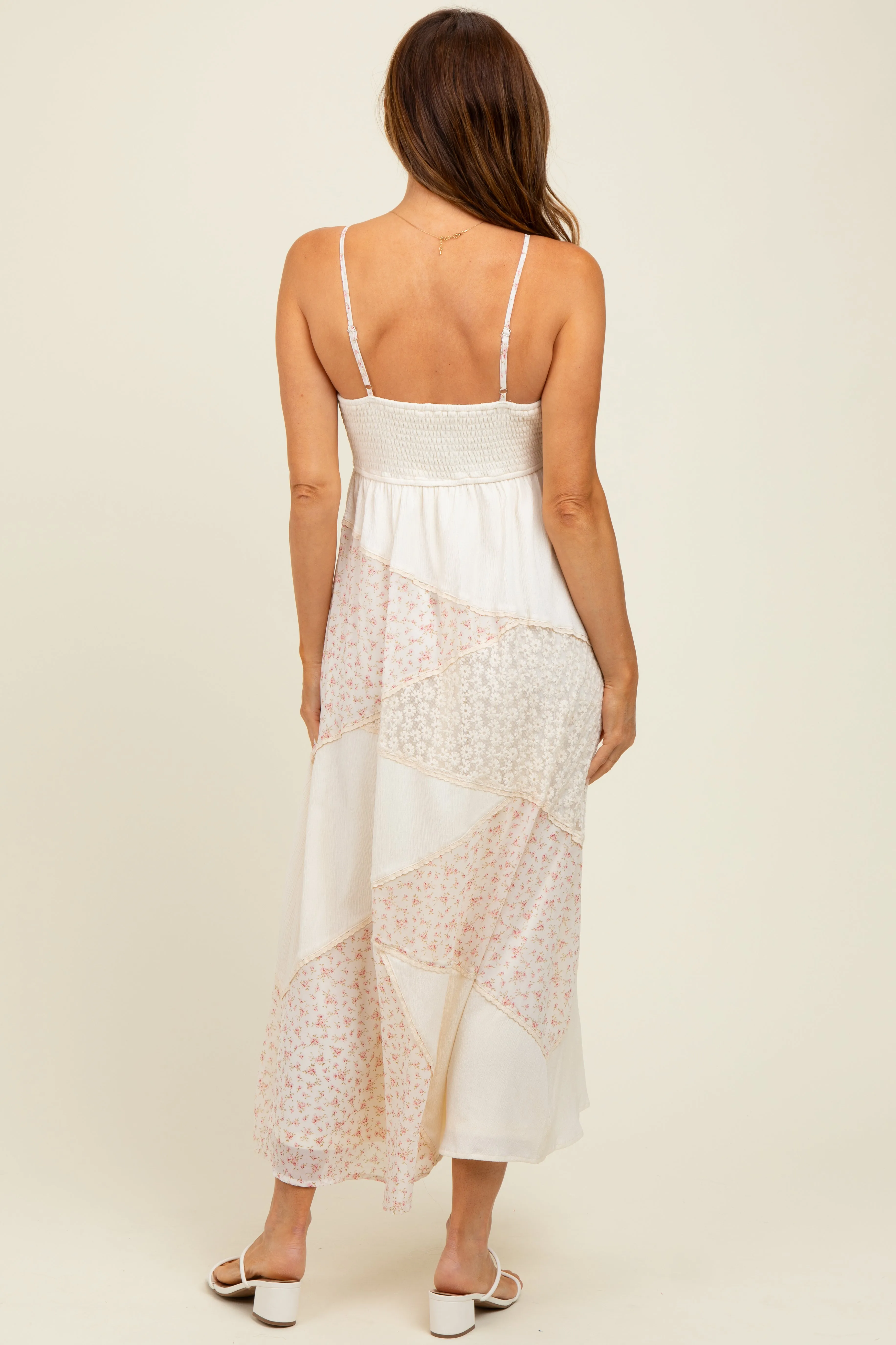 Cream Floral Sweetheart Neck Midi Dress sold by Pinkblush product image thumbnail 4