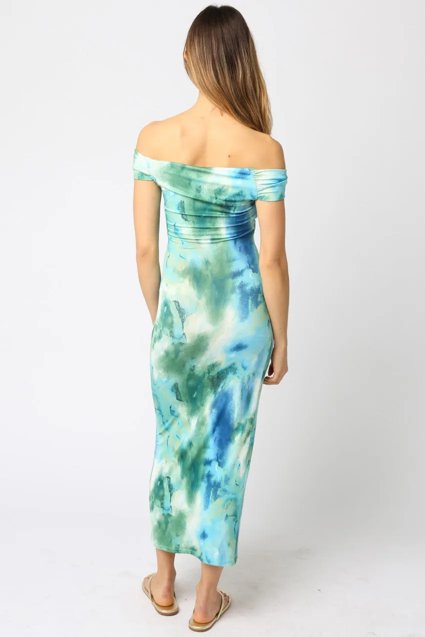 Blue Tie Dye Off Shoulder Maxi Dress sold by Pinkblush product image thumbnail 4