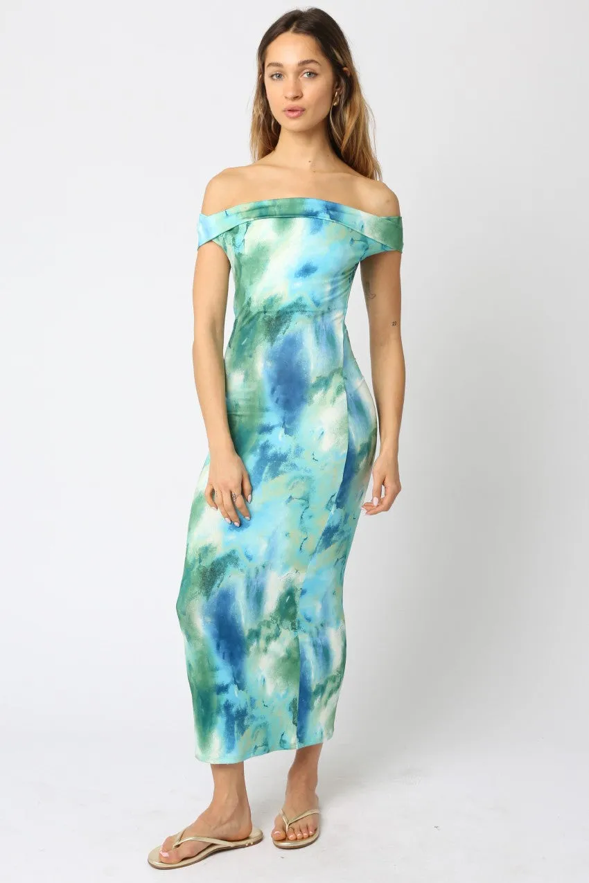 Blue Tie Dye Off Shoulder Maxi Dress sold by Pinkblush product image thumbnail 2