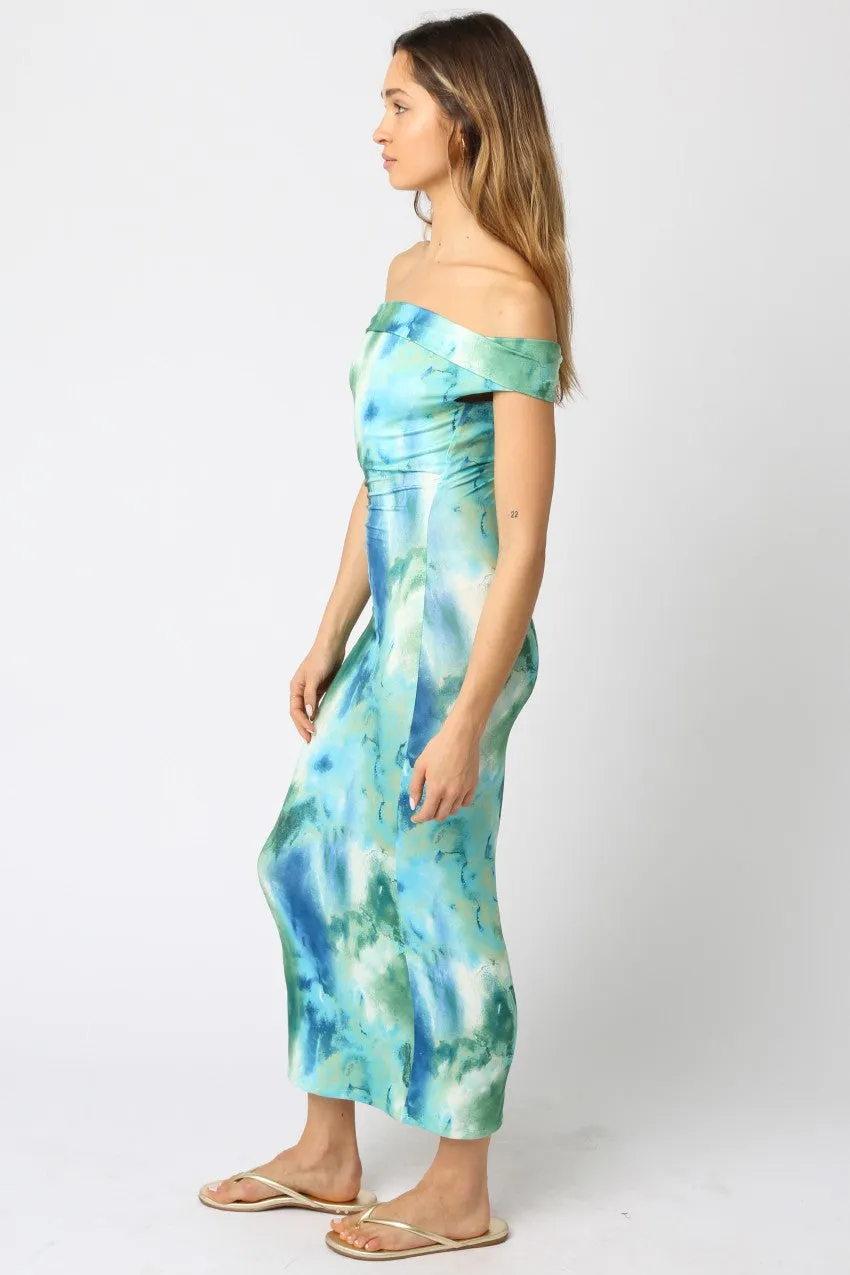 Blue Tie Dye Off Shoulder Maxi Dress sold by Pinkblush product image thumbnail 3
