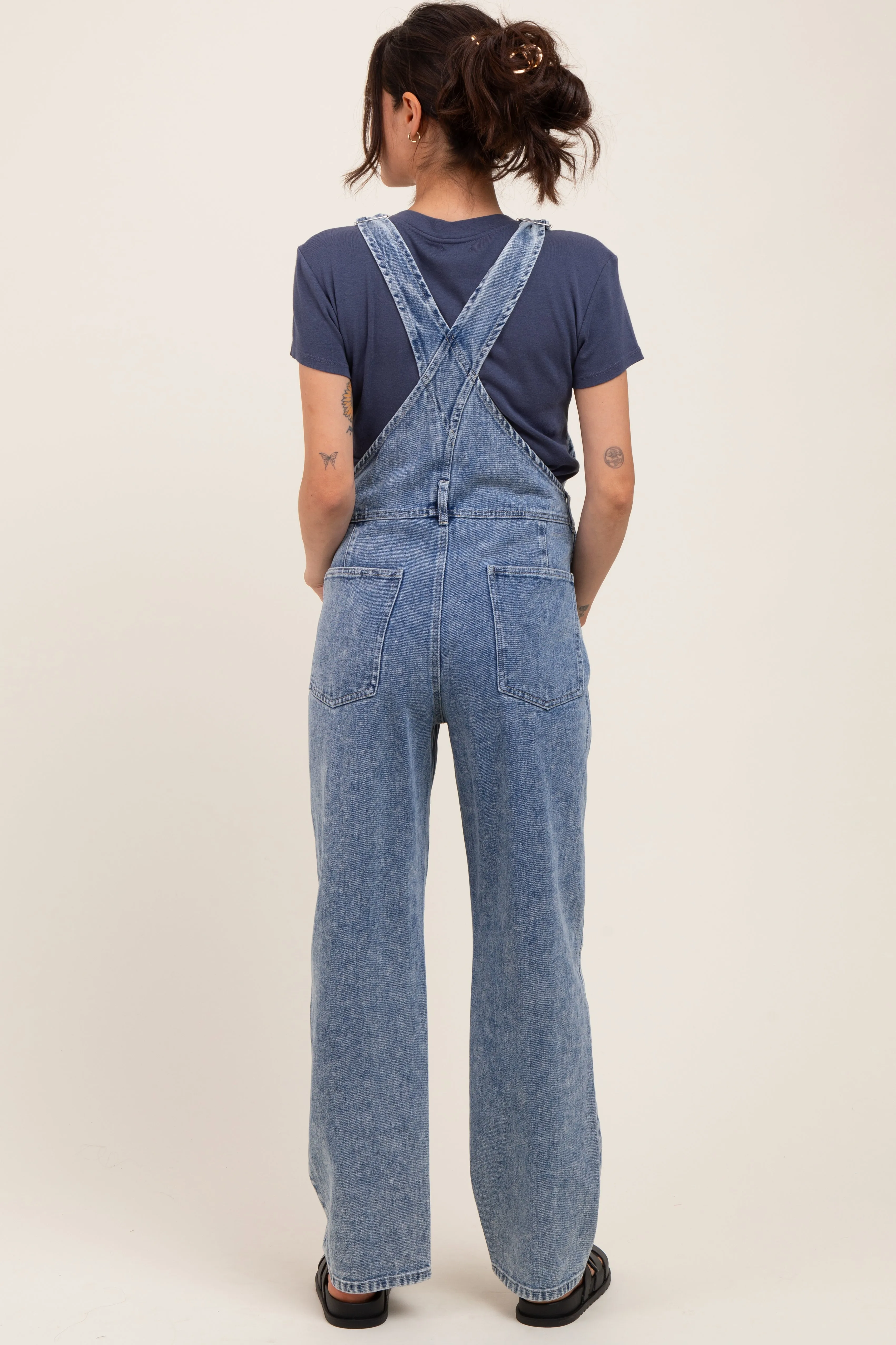 Light Blue Wash Rolled Cuff Maternity Denim Overalls sold by Pinkblush product image thumbnail 3