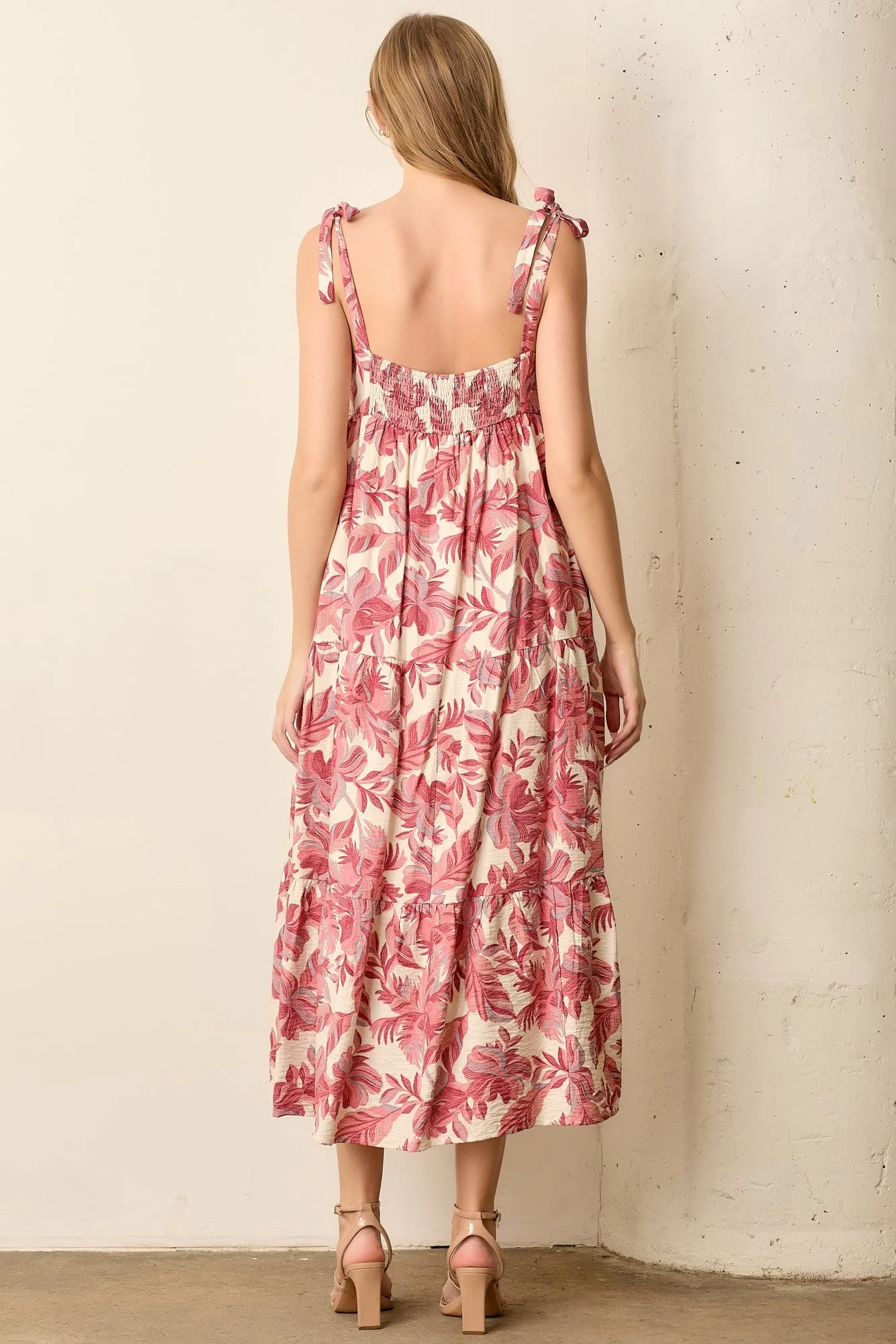 Mauve Floral Shoulder Tie Midi Dress sold by Pinkblush product image thumbnail 3