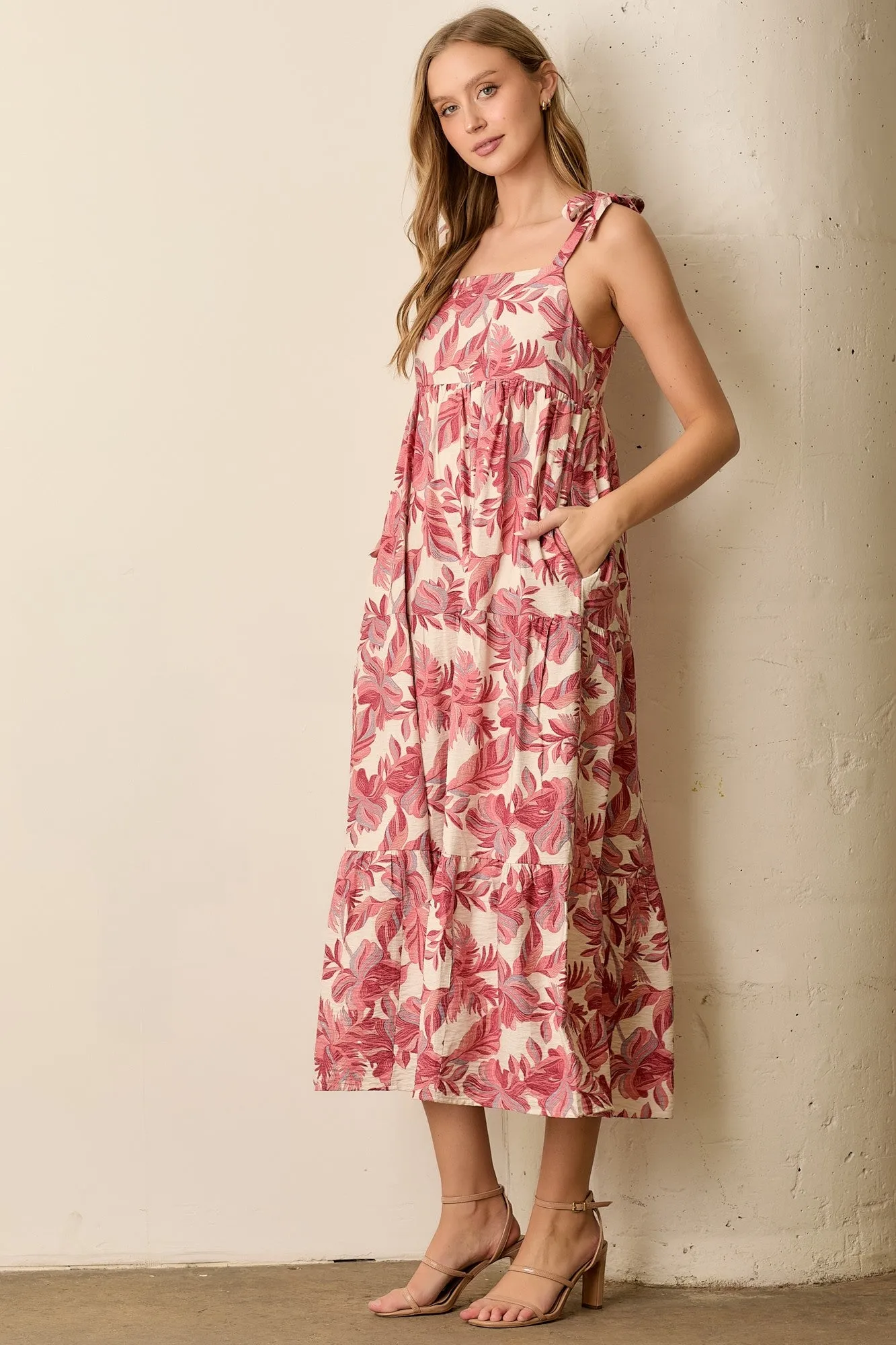 Mauve Floral Shoulder Tie Midi Dress sold by Pinkblush product image thumbnail 2