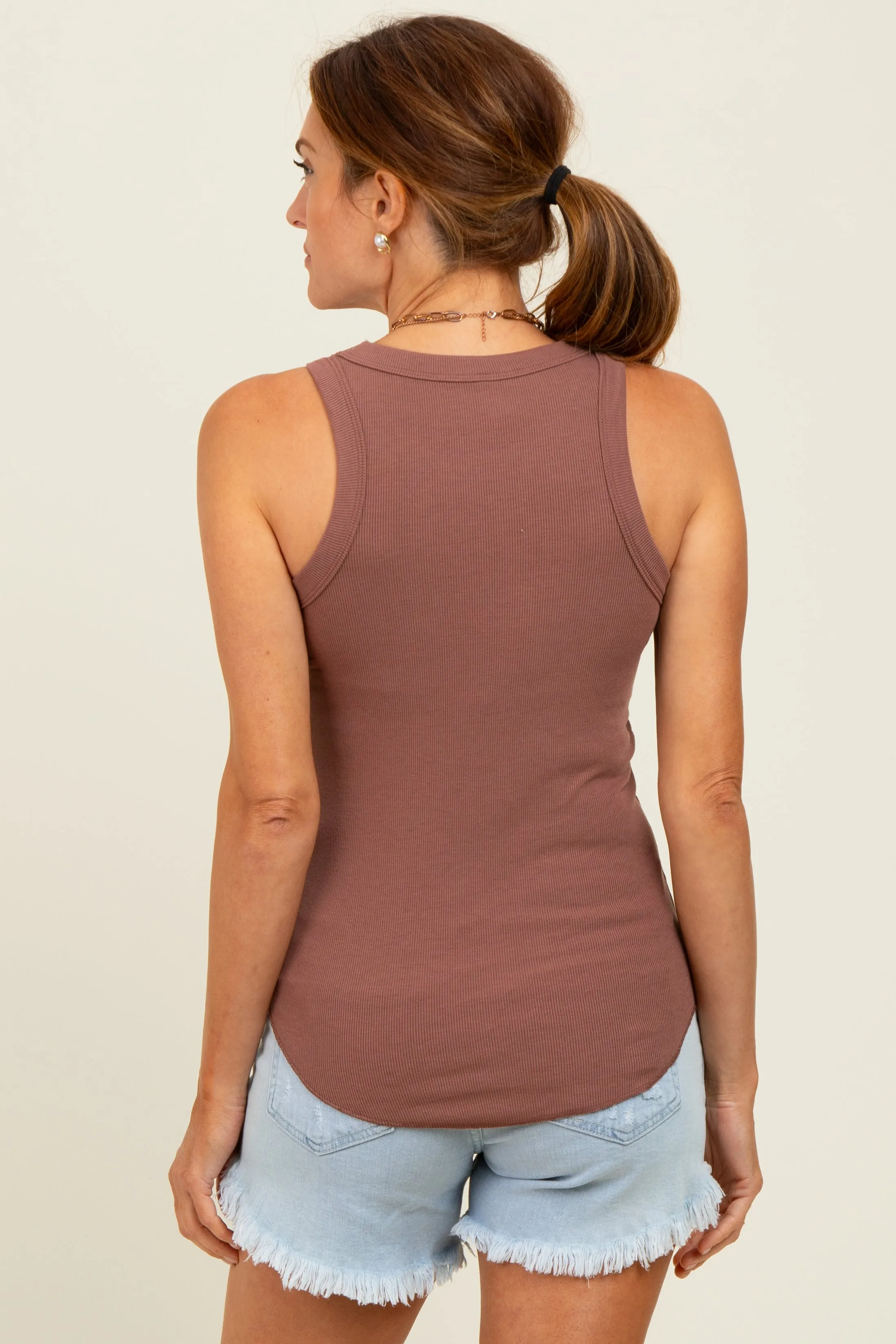 Burgundy Ribbed Basic Crew Neck Tank sold by Pinkblush product image thumbnail 4