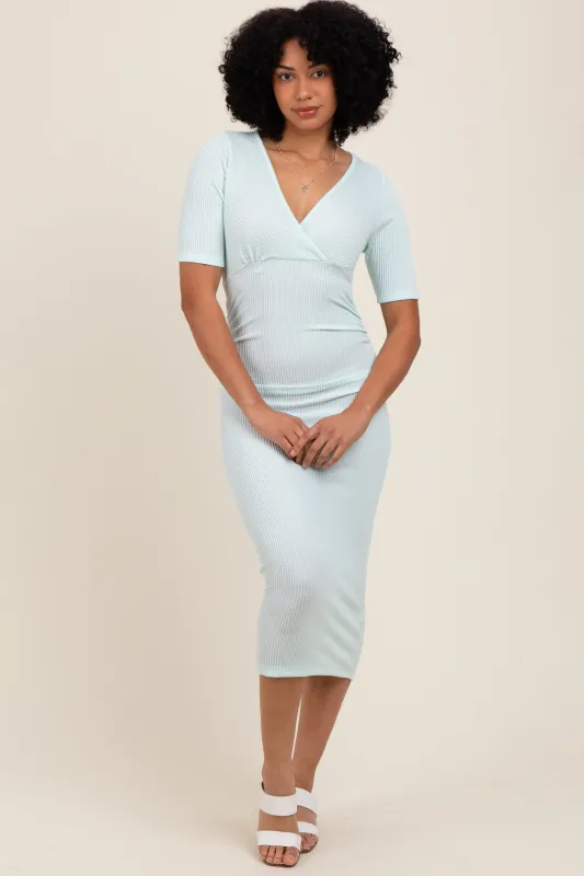 Mint Striped Short Sleeve V-Neck Midi Dress sold by Pinkblush