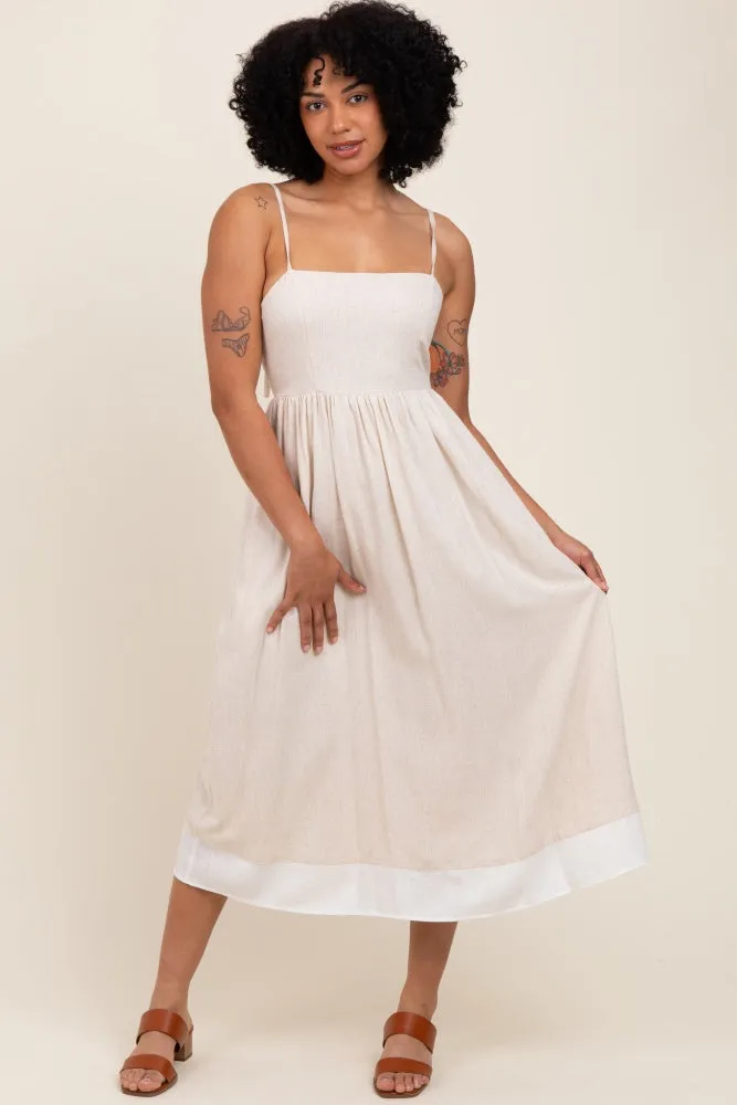 Beige Color Block Back Tie Midi Dress sold by Pinkblush
