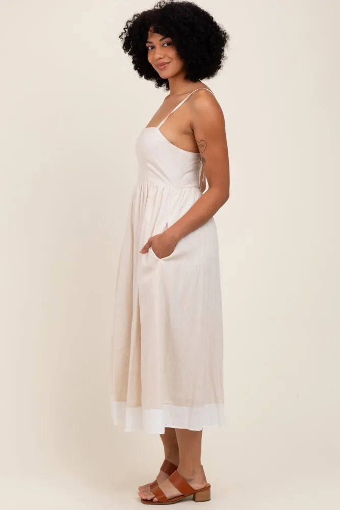 Beige Color Block Back Tie Midi Dress sold by Pinkblush product image thumbnail 2