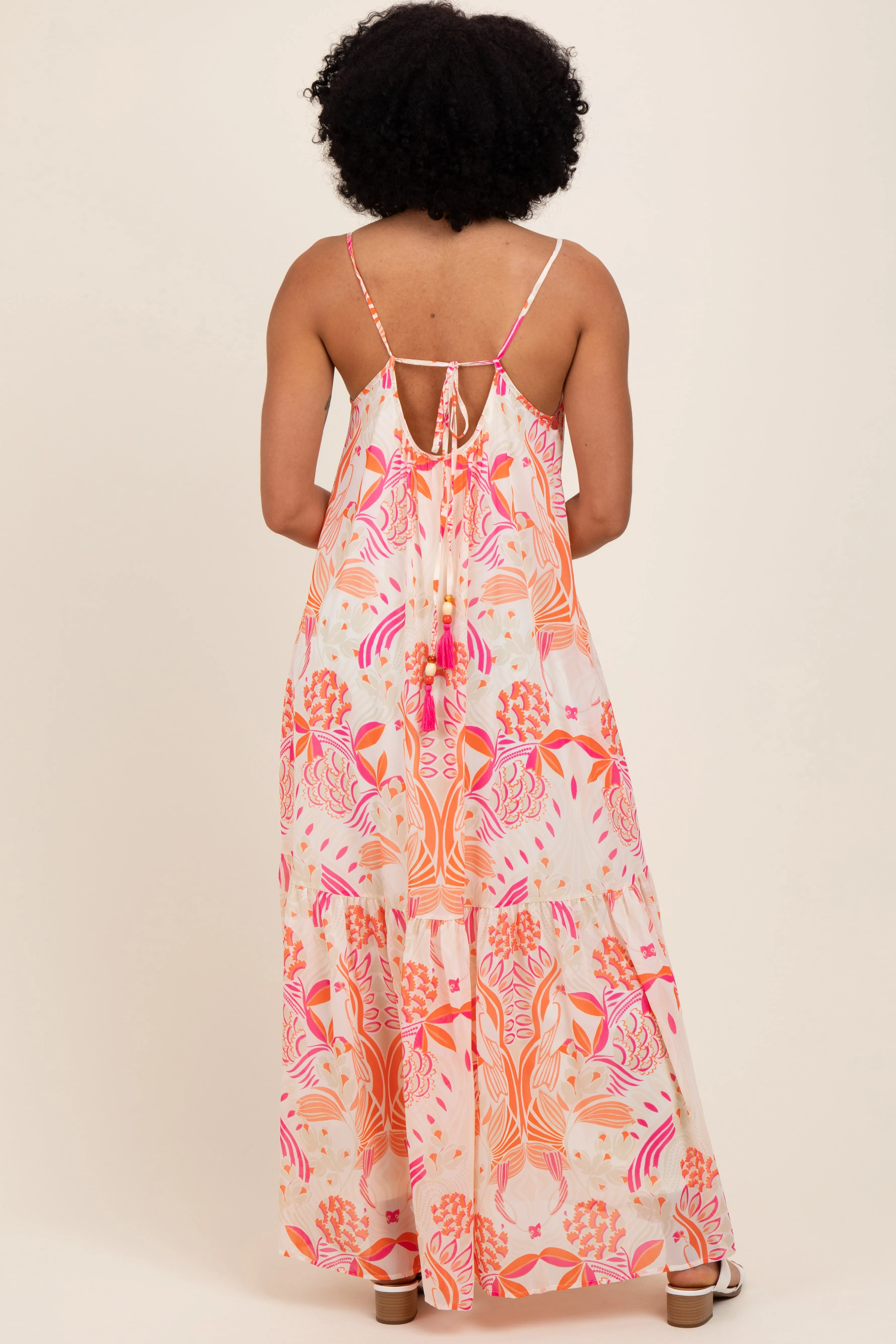 Orange Floral Tie Back Maxi Dress sold by Pinkblush product image thumbnail 3