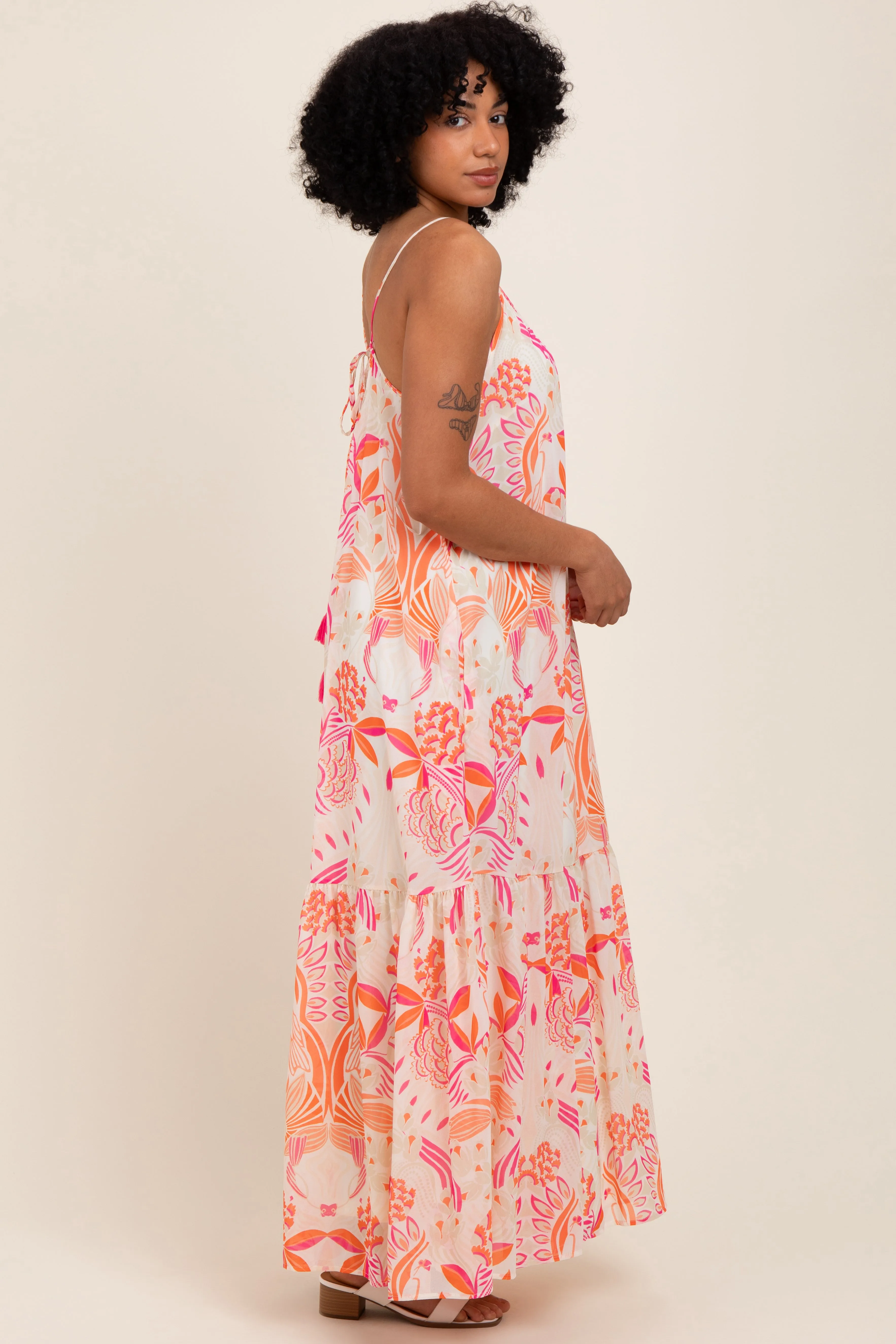 Orange Floral Tie Back Maxi Dress sold by Pinkblush product image thumbnail 2
