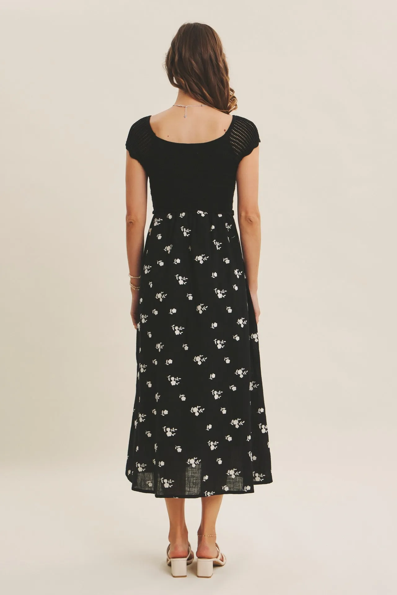 Black Crochet Sweater Floral Embroidery Midi Dress sold by Pinkblush product image thumbnail 3