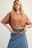 Brown Mineral Wash Crochet Pocket Top sold by Pinkblush