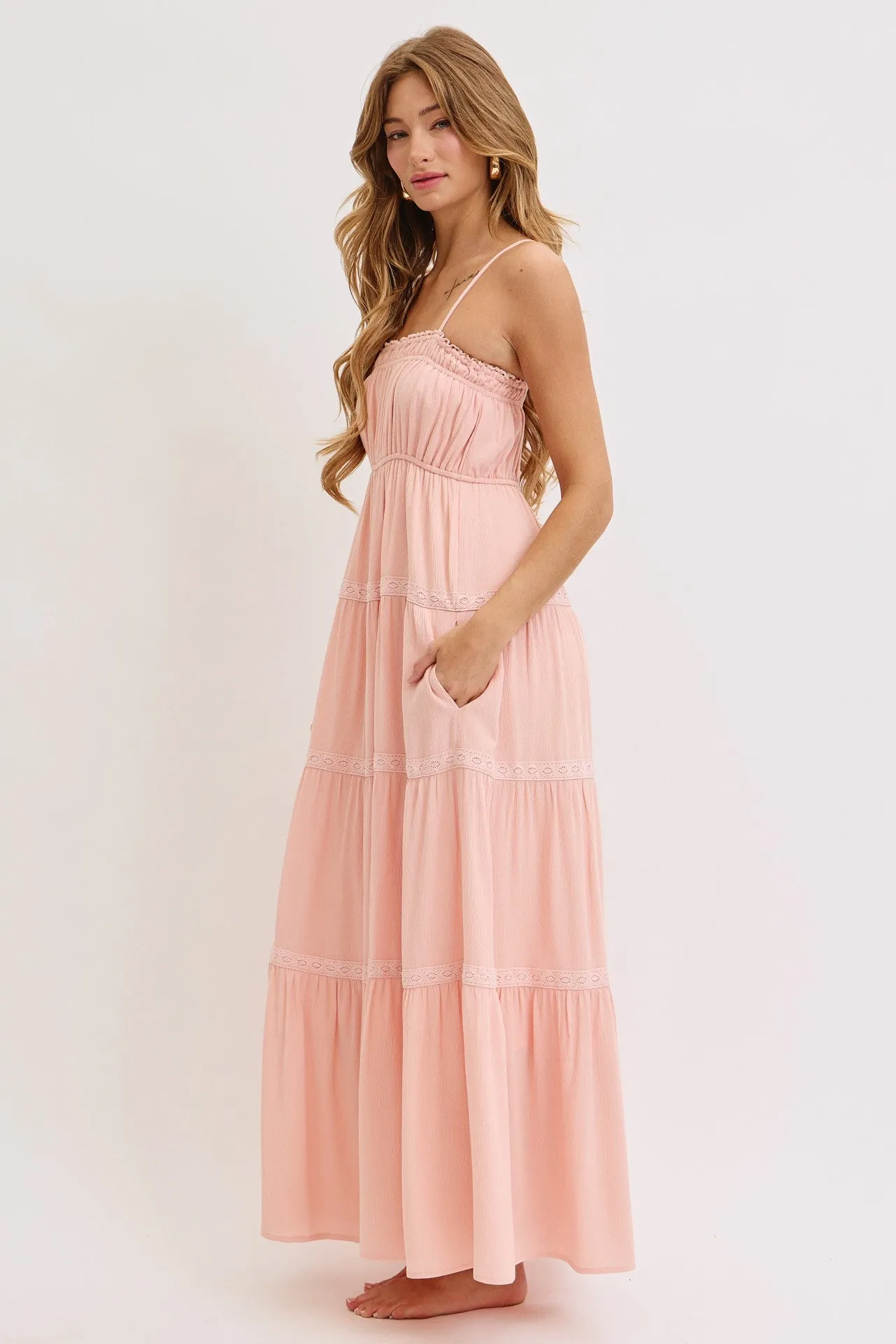 Light Pink Lace Tiered Sleeveless Maxi Dress sold by Pinkblush product image thumbnail 2