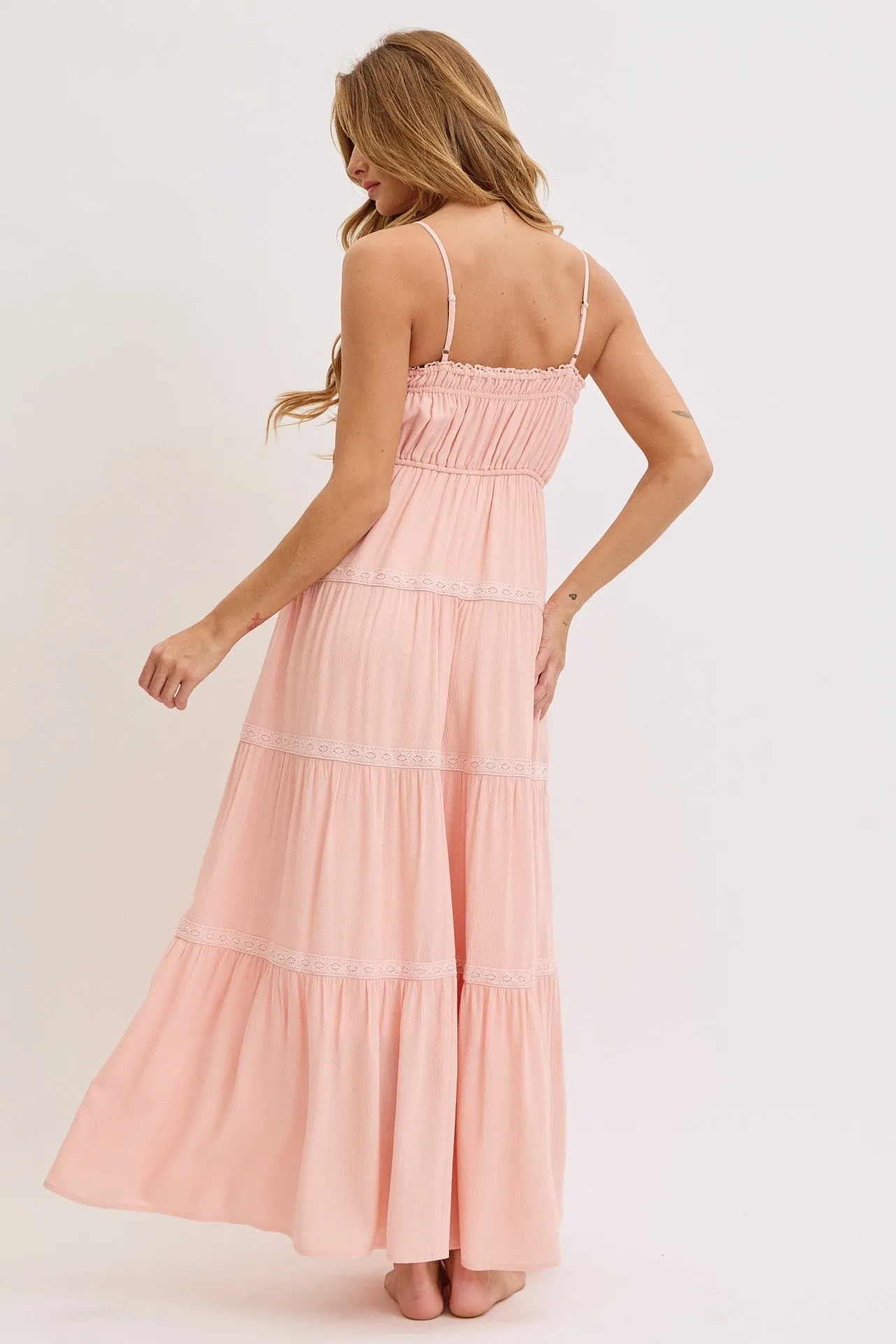 Light Pink Lace Tiered Sleeveless Maxi Dress sold by Pinkblush product image thumbnail 3