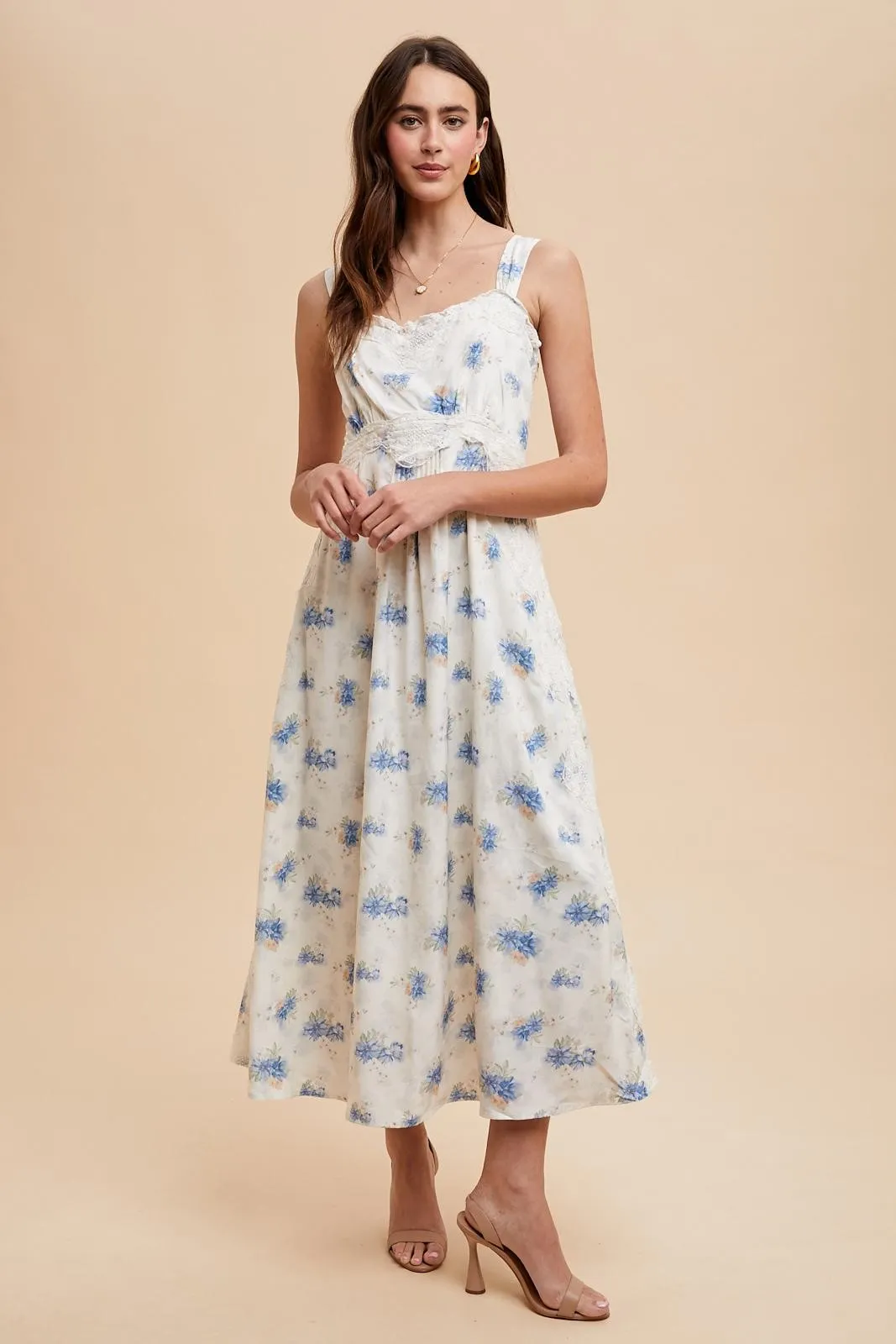 Blue Floral Lace Overlay Maxi Dress sold by Pinkblush
