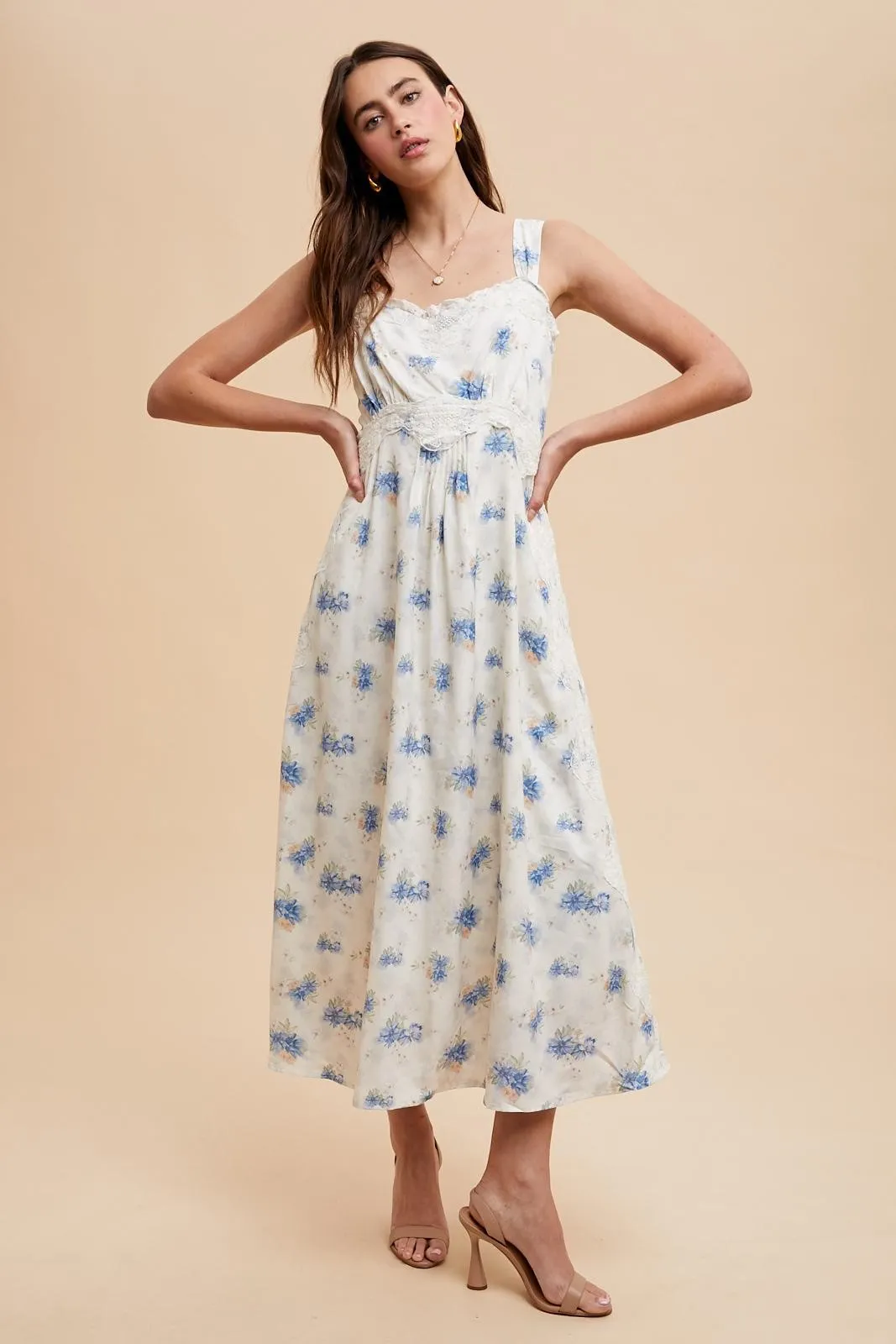 Blue Floral Lace Overlay Maxi Dress sold by Pinkblush product image thumbnail 2