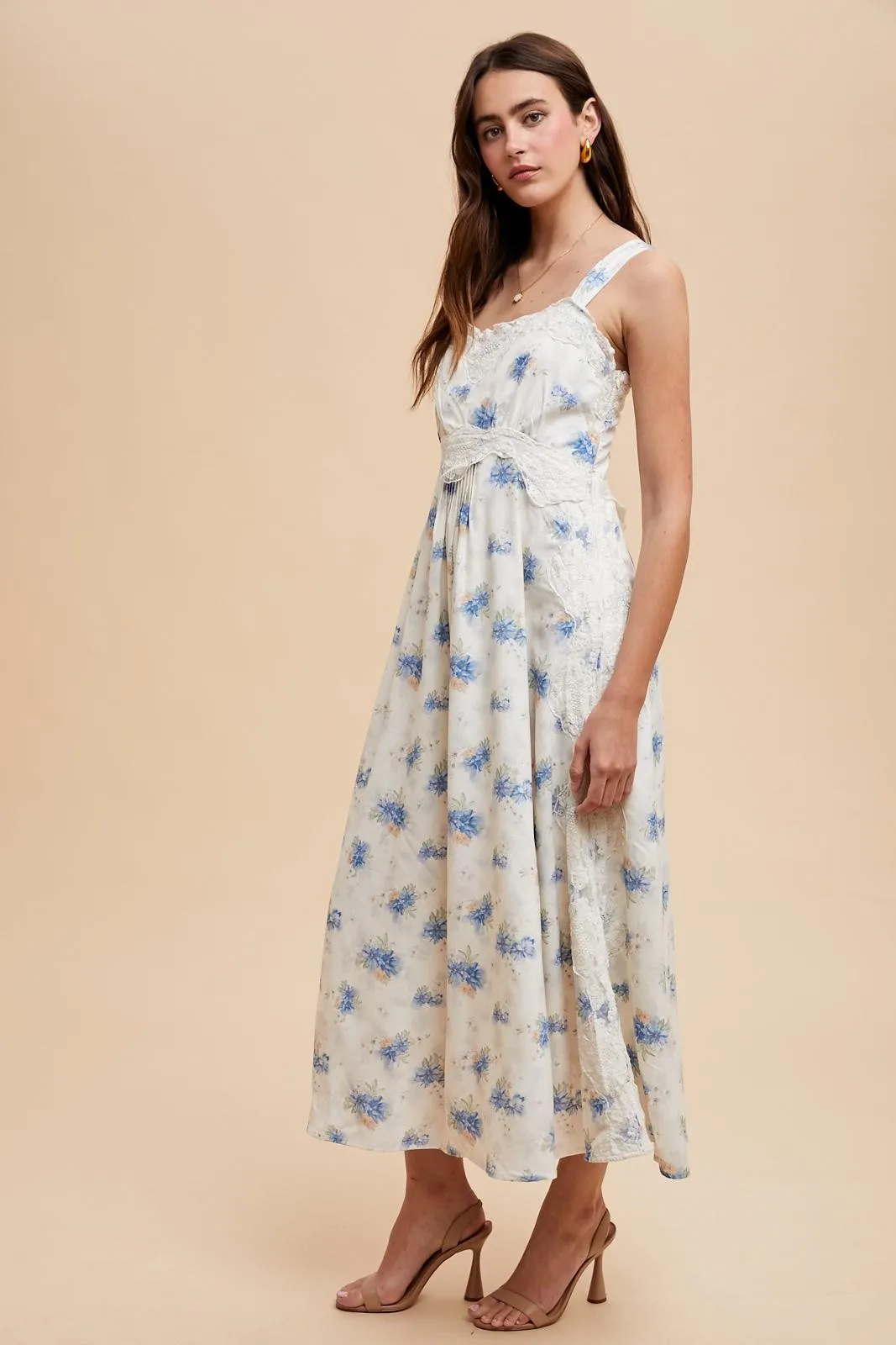 Blue Floral Lace Overlay Maxi Dress sold by Pinkblush product image thumbnail 3