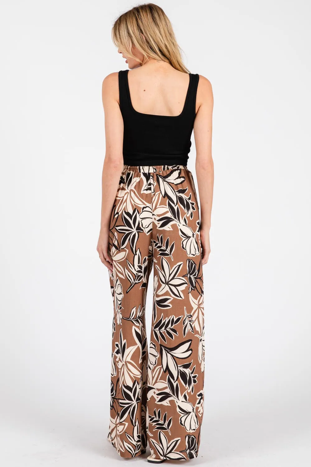 Mocha Floral Drawstring Wide Leg Pants sold by Pinkblush product image thumbnail 3