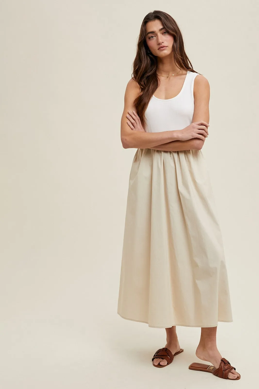 White Knit Contrast Top Sleeveless Midi Dress sold by Pinkblush product image thumbnail 4