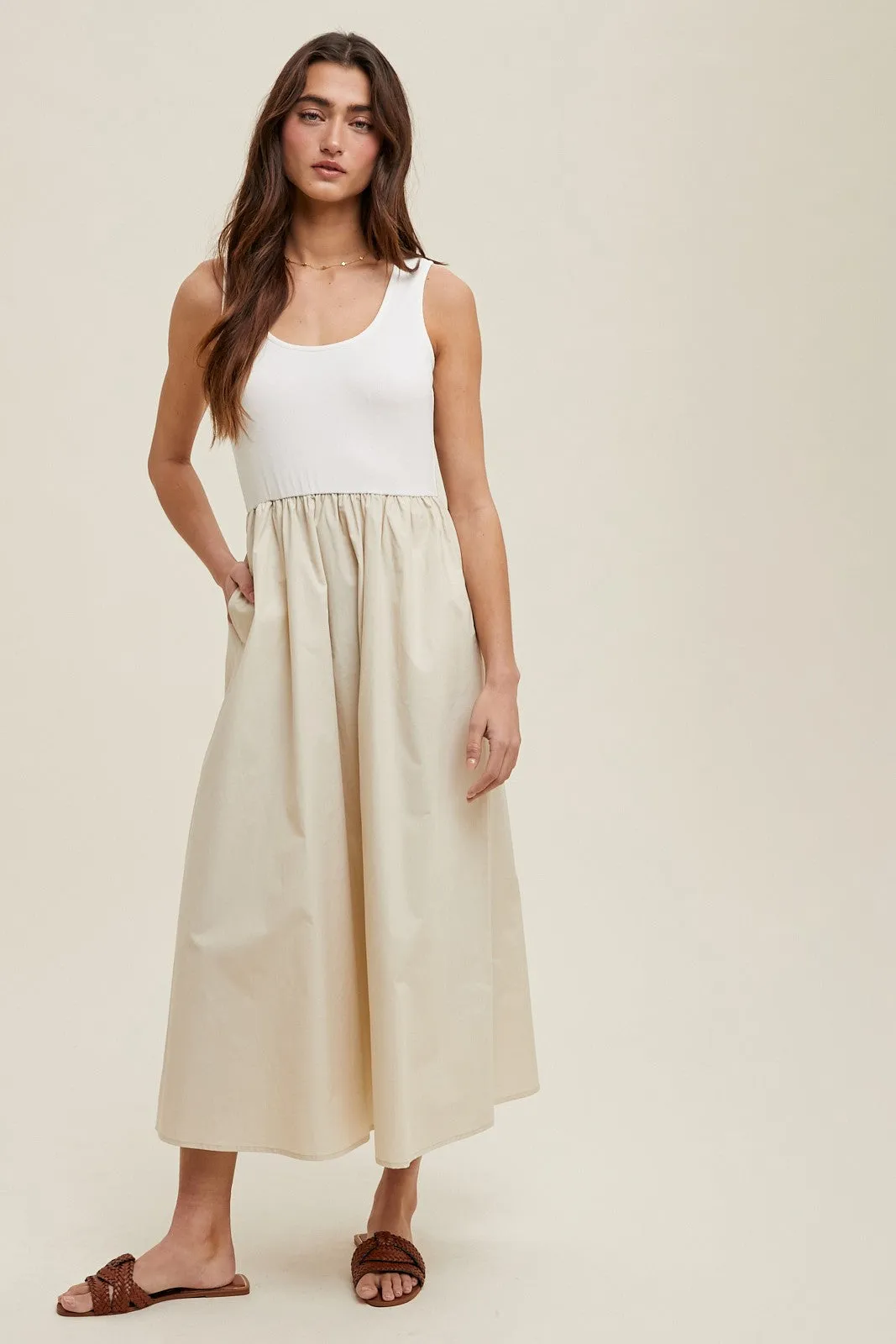White Knit Contrast Top Sleeveless Midi Dress sold by Pinkblush