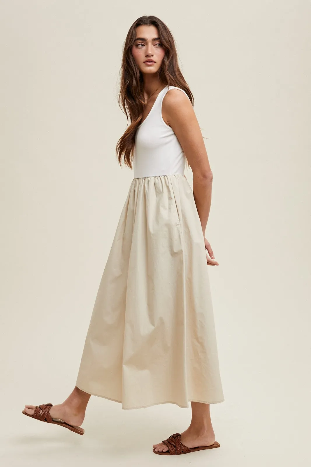White Knit Contrast Top Sleeveless Midi Dress sold by Pinkblush product image thumbnail 2