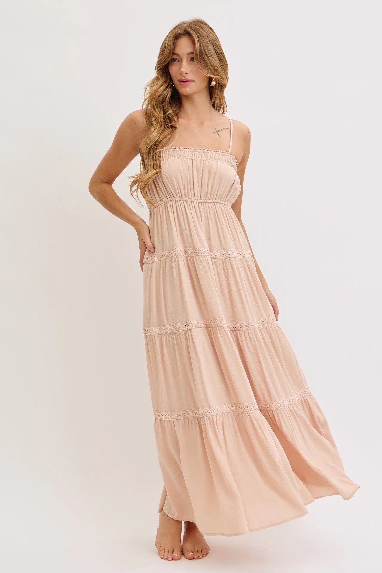 CreamLace Tiered Sleeveless Maxi Dress sold by Pinkblush product image thumbnail 4