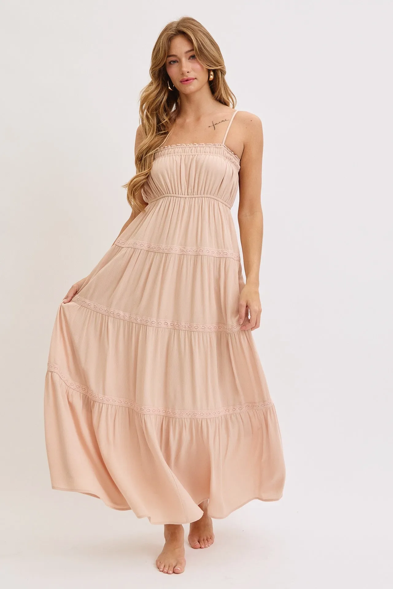 CreamLace Tiered Sleeveless Maxi Dress sold by Pinkblush