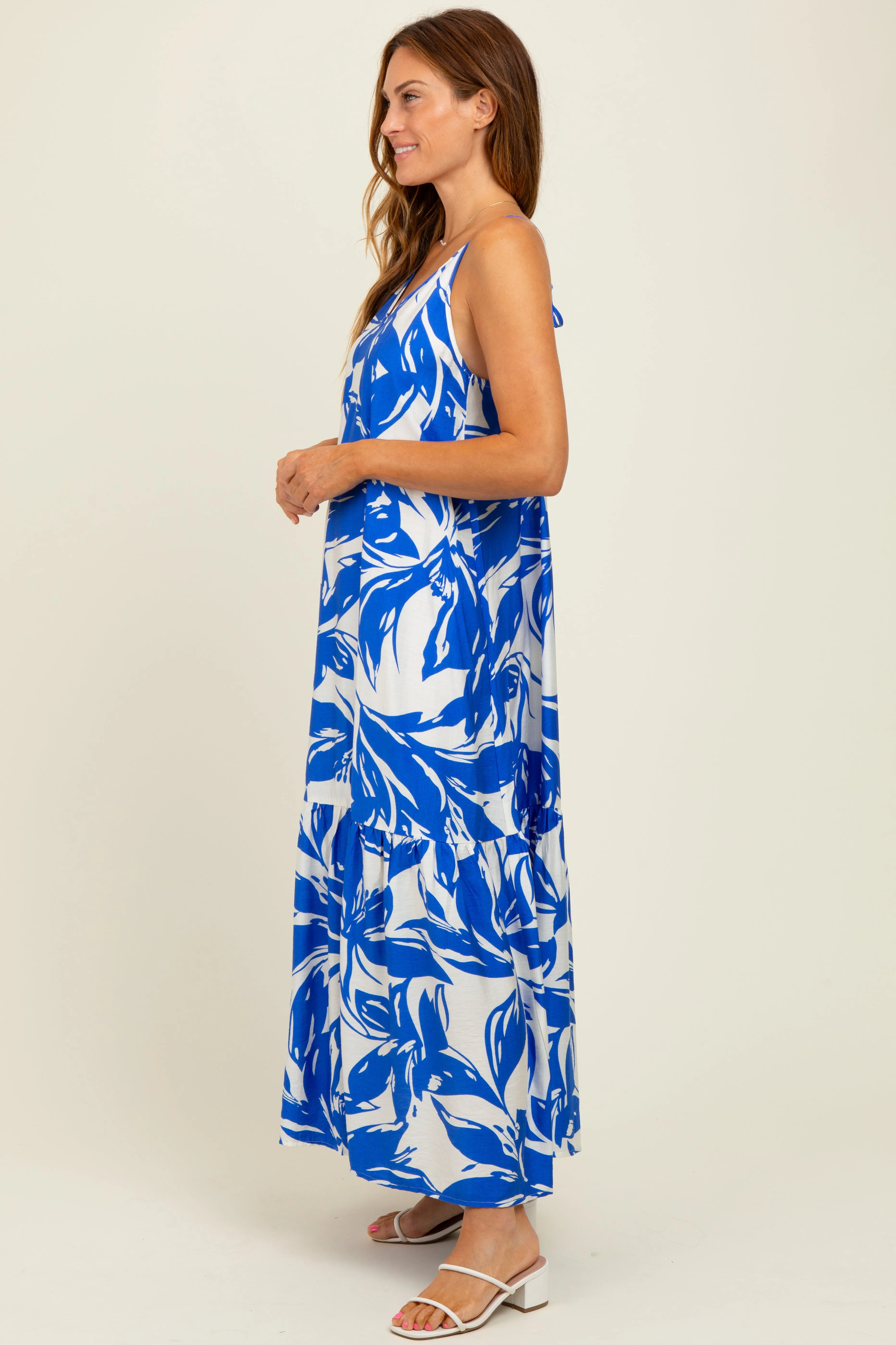 Blue Floral Scoop Tie Back Maxi Dress sold by Pinkblush product image thumbnail 3