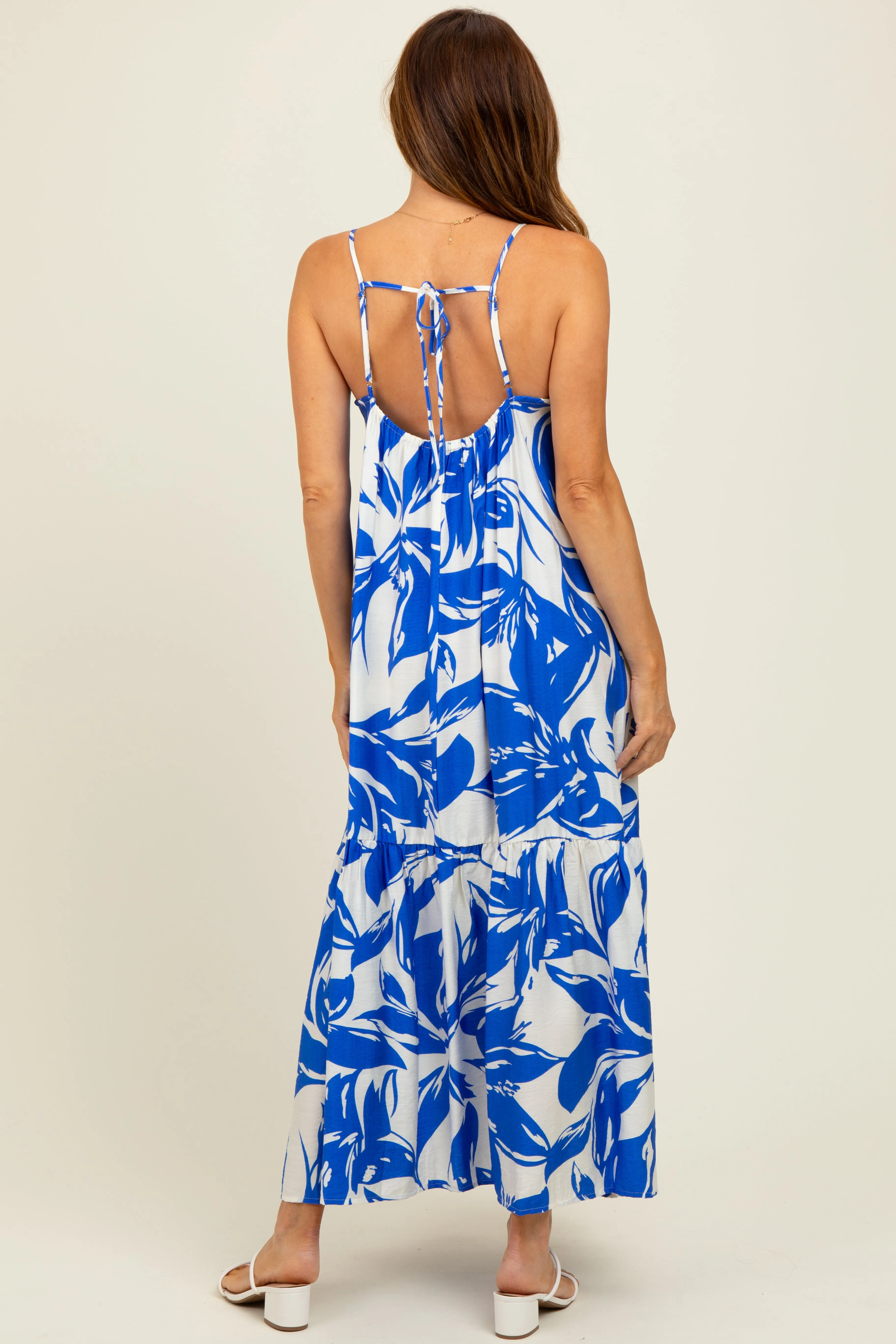 Blue Floral Scoop Tie Back Maxi Dress sold by Pinkblush product image thumbnail 4
