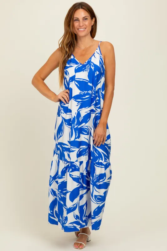Blue Floral Scoop Tie Back Maxi Dress sold by Pinkblush