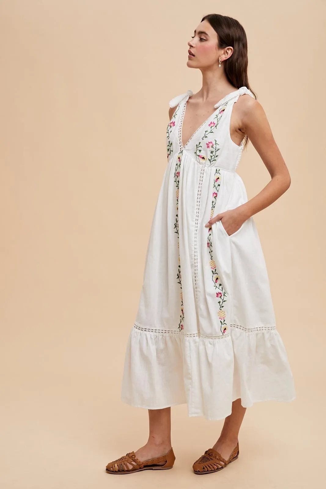 Ivory Embroidered Cotton Summer Maxi Dress sold by Pinkblush product image thumbnail 2