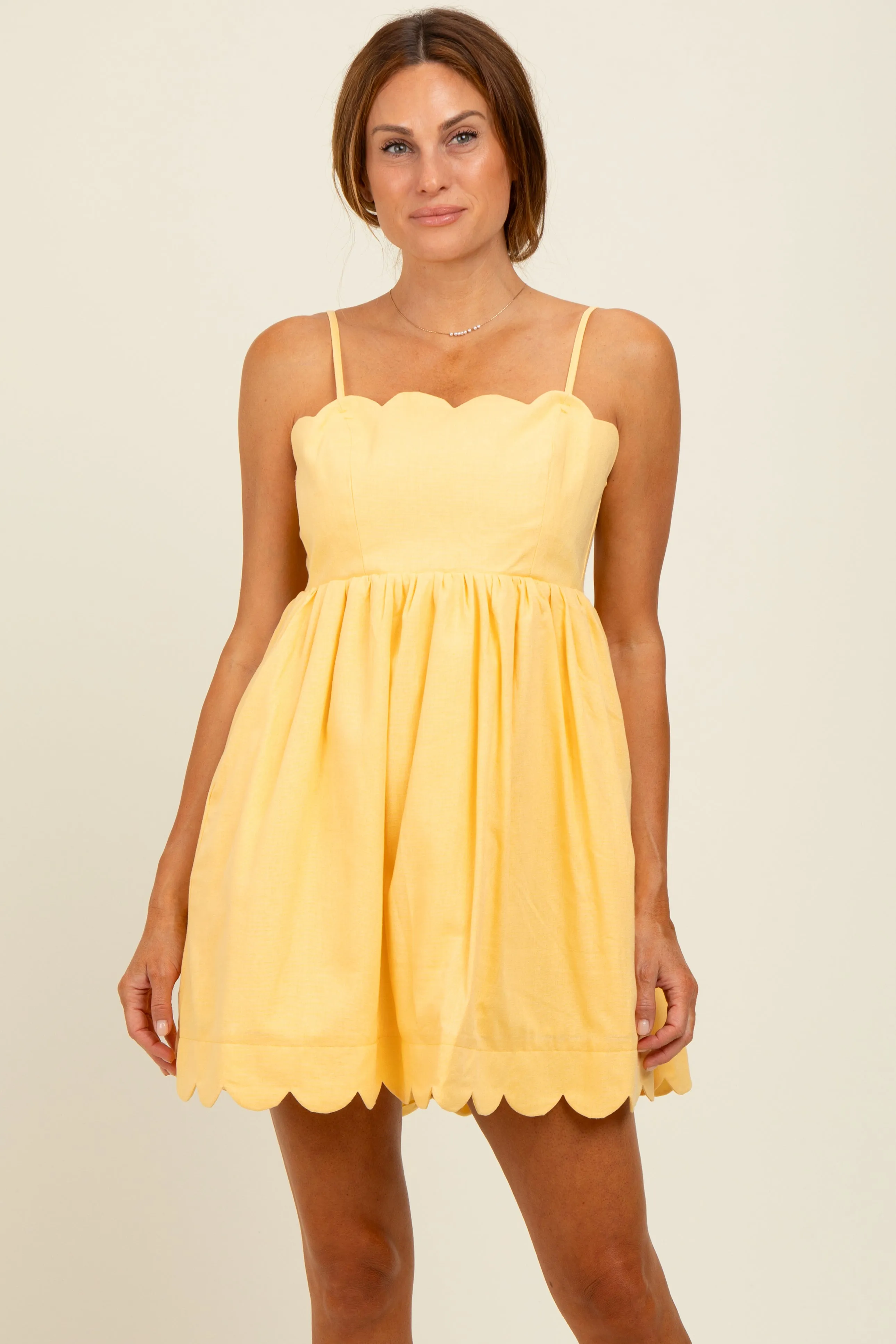 Yellow Scallop Edge Cutout Tie Back Mini Dress sold by Pinkblush