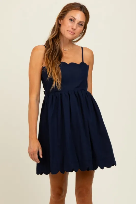 Navy Scallop Edge Cutout Tie Back Mini Dress sold by Pinkblush