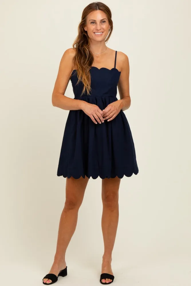 Navy Scallop Edge Cutout Tie Back Mini Dress sold by Pinkblush product image thumbnail 2