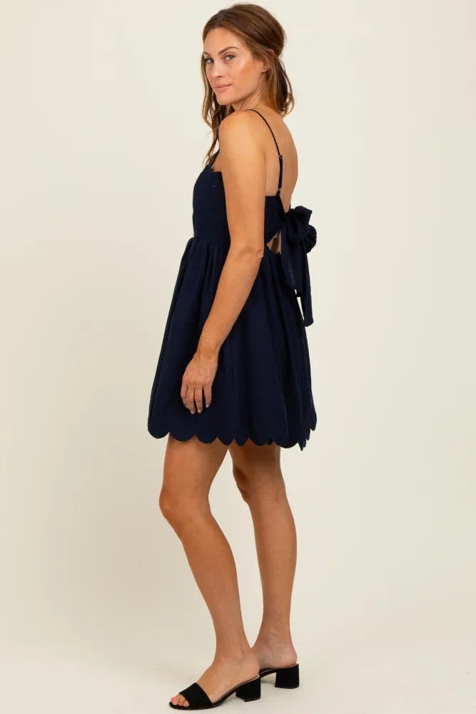 Navy Scallop Edge Cutout Tie Back Mini Dress sold by Pinkblush product image thumbnail 3