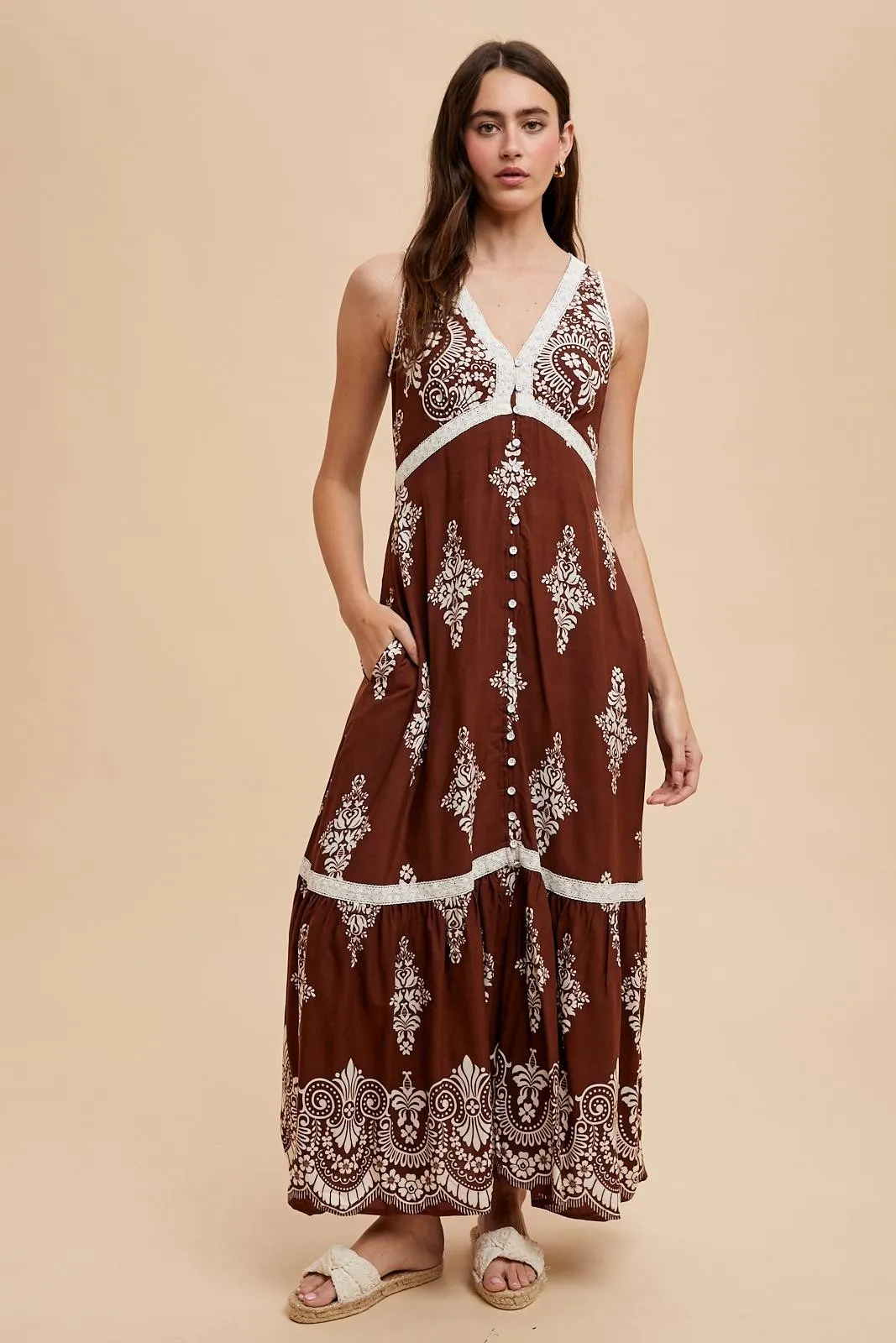 Brown Border Print Resort Maxi Dress sold by Pinkblush product image thumbnail 2