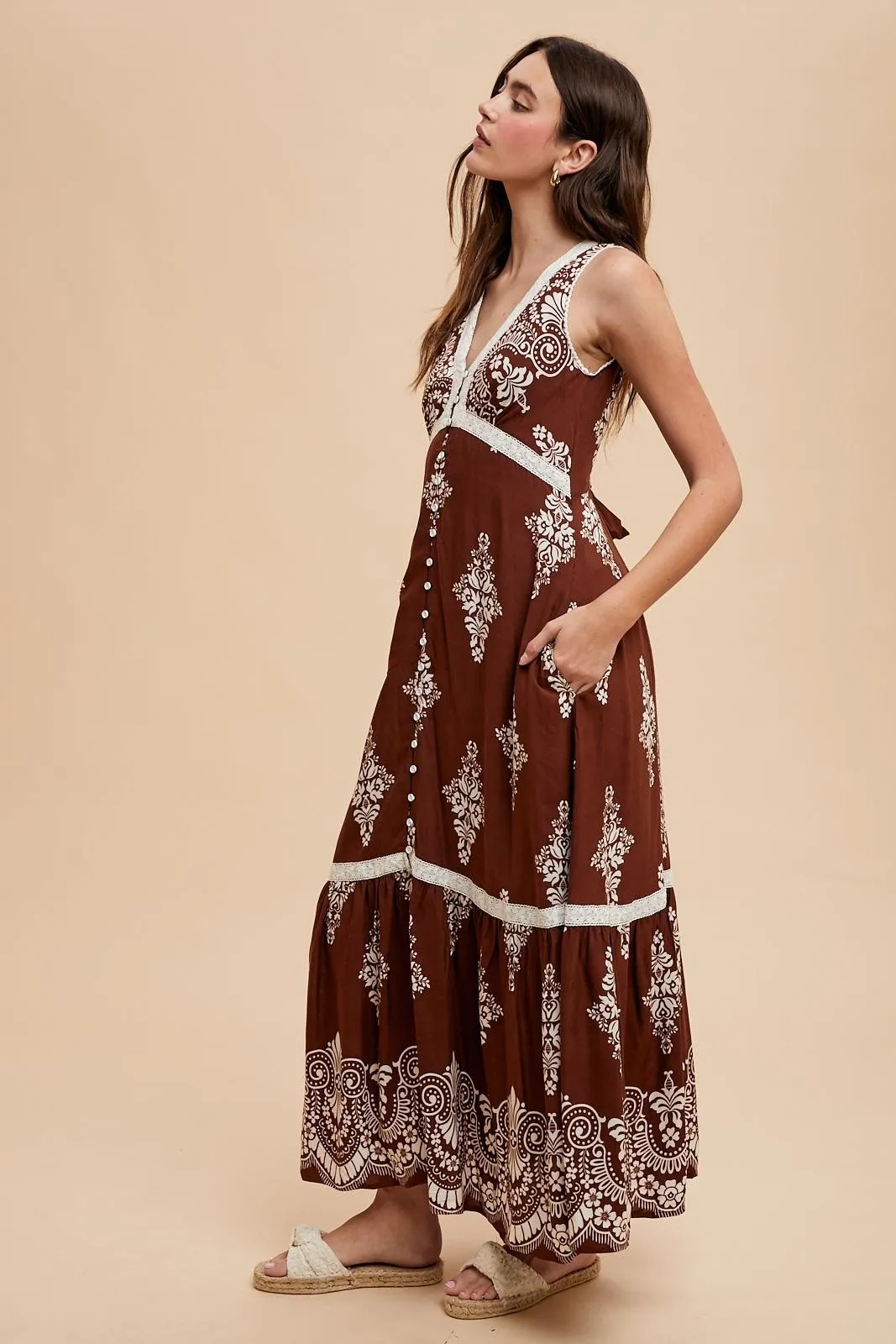 Brown Border Print Resort Maxi Dress sold by Pinkblush product image thumbnail 3