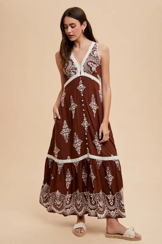 Brown Border Print Resort Maxi Dress sold by Pinkblush