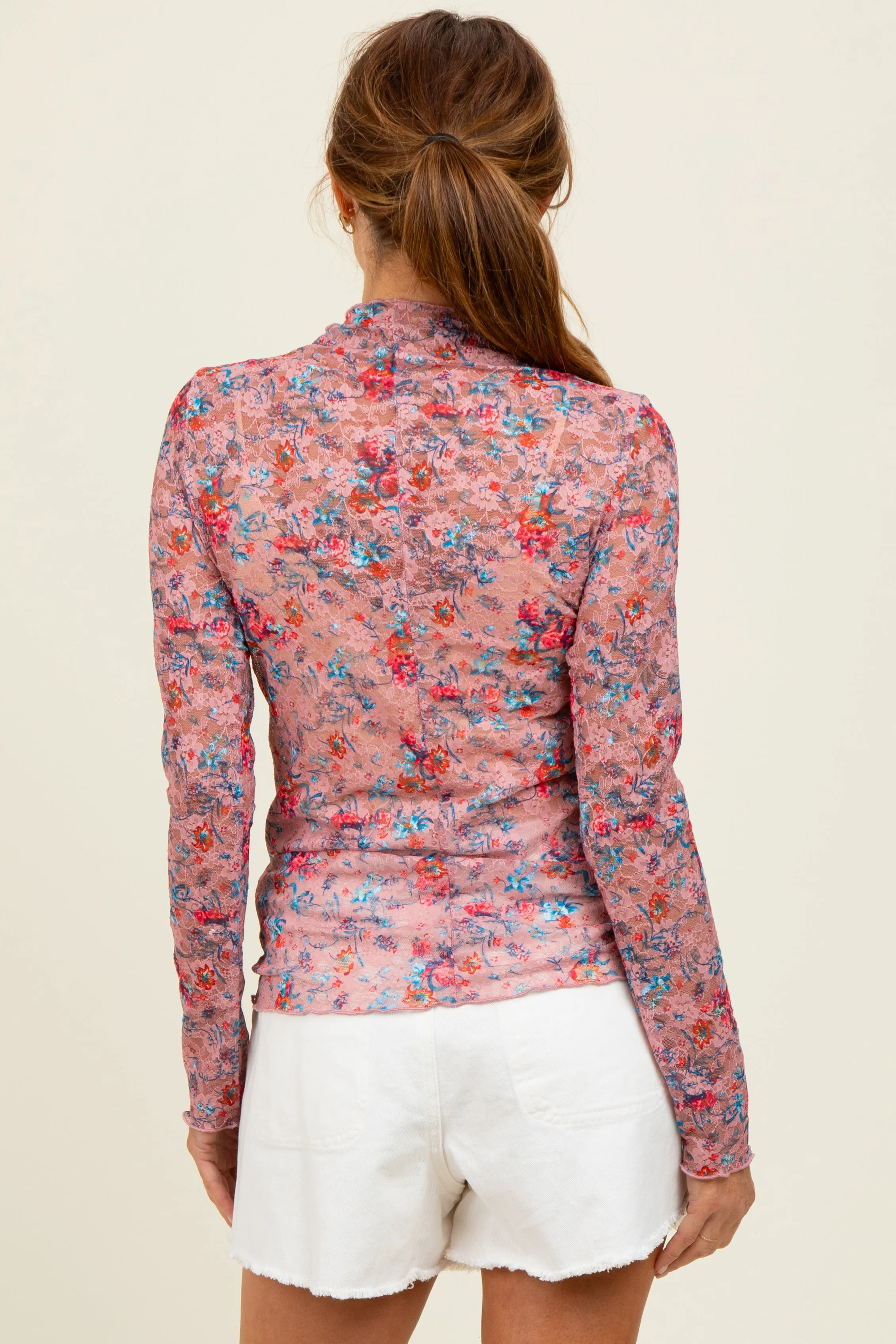 Mauve Floral Lace Long Sleeve Top sold by Pinkblush product image thumbnail 4