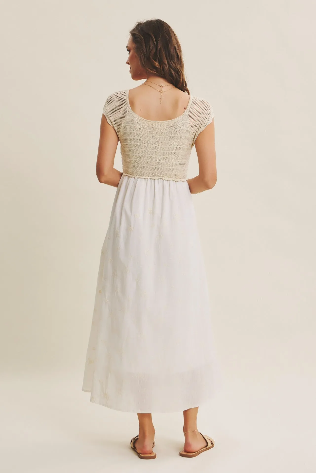 Ivory Crochet Sweater Floral Embroidery Midi Dress sold by Pinkblush product image thumbnail 4