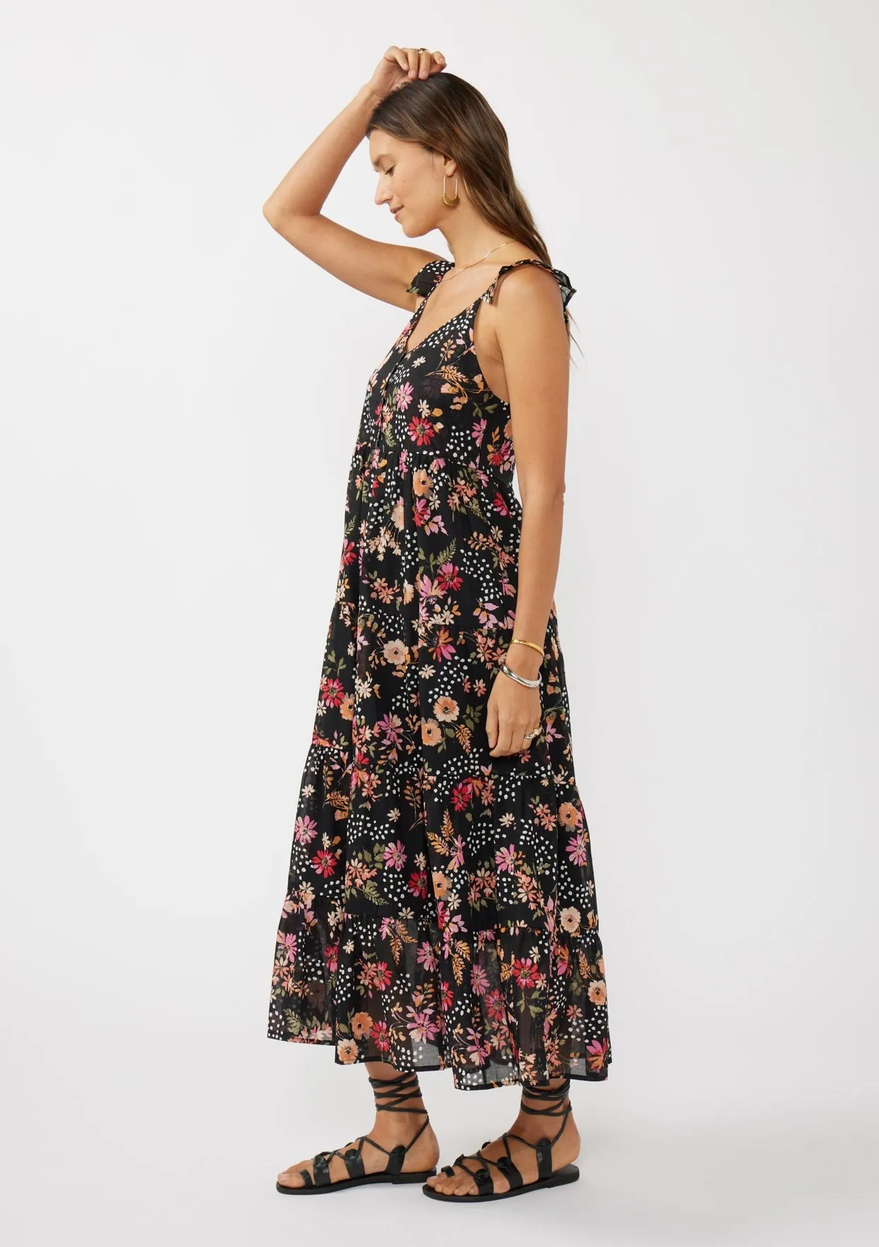 Black Floral Chiffon Button Front Midi Dress sold by Pinkblush product image thumbnail 2