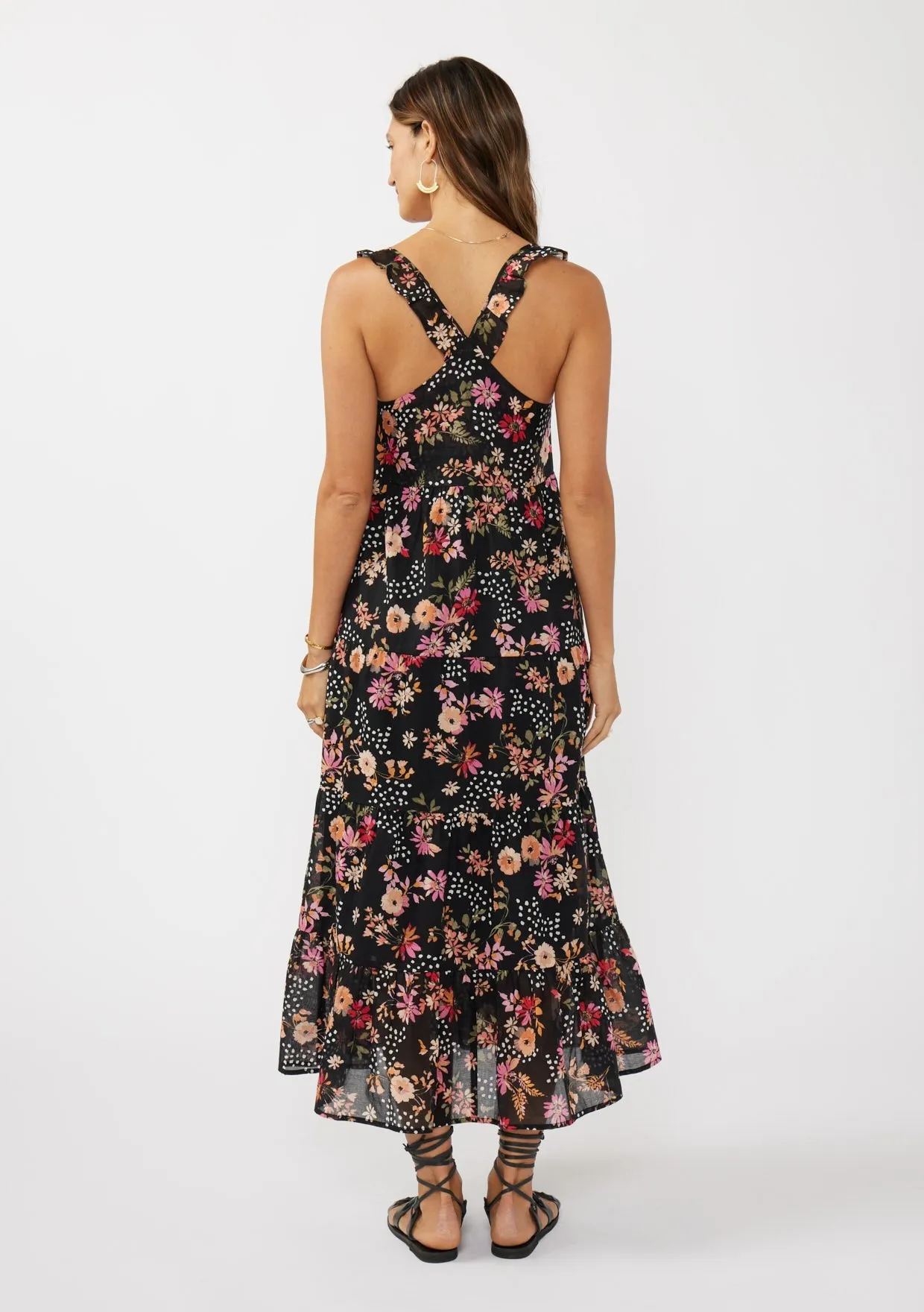 Black Floral Chiffon Button Front Midi Dress sold by Pinkblush product image thumbnail 3