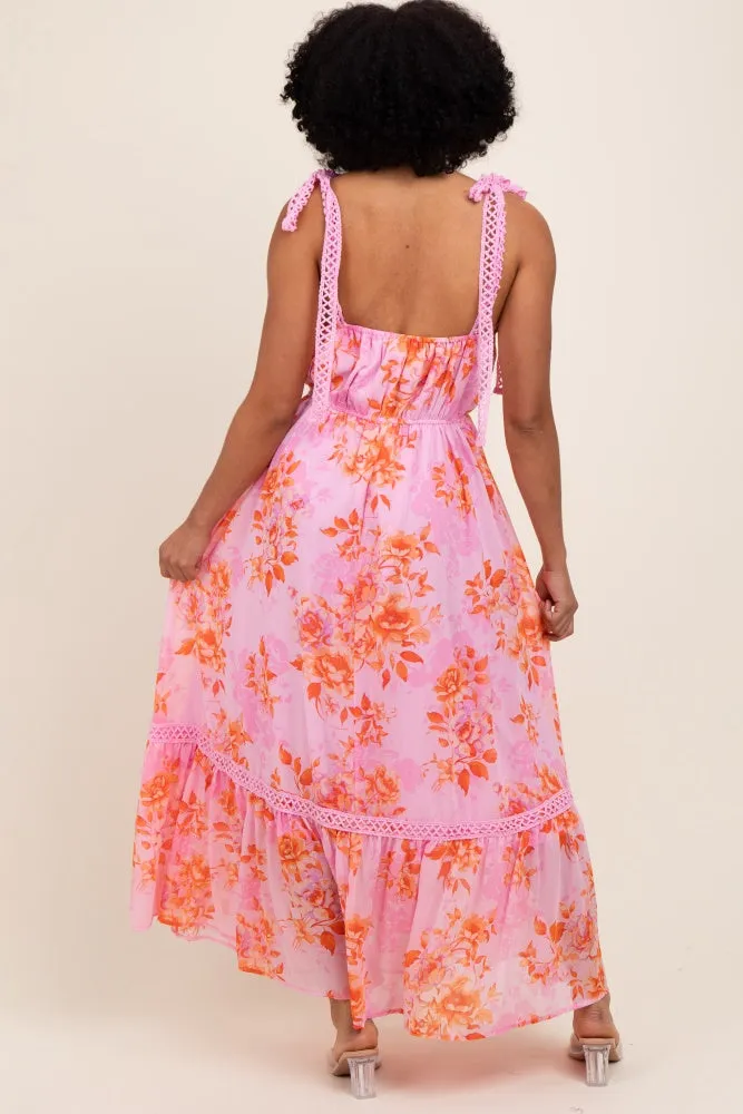 Pink Floral Shoulder Tie Tiered Maxi Dress sold by Pinkblush product image thumbnail 3