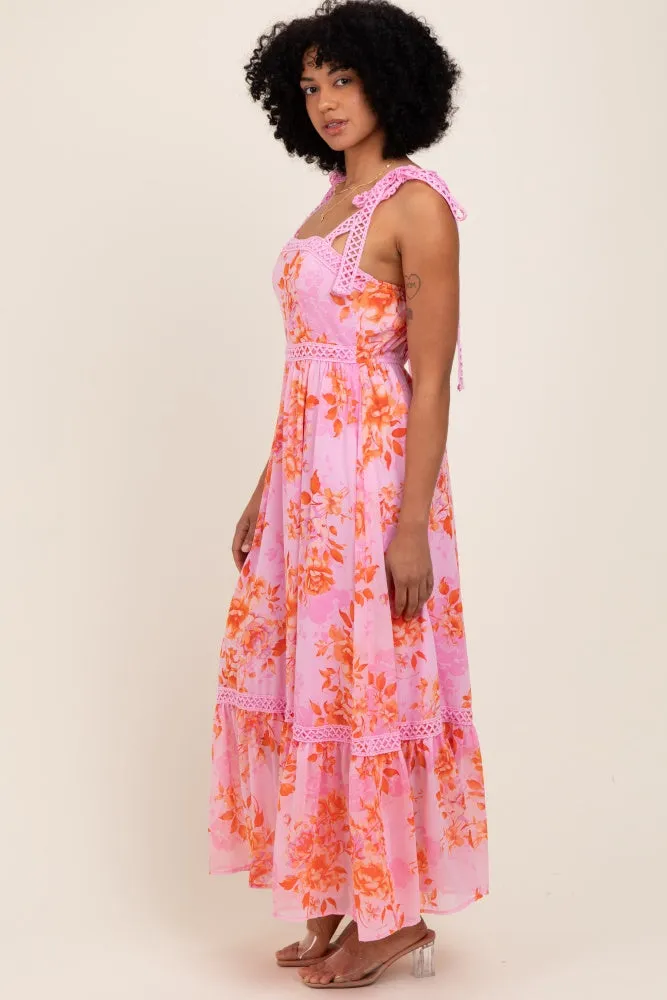 Pink Floral Shoulder Tie Tiered Maxi Dress sold by Pinkblush product image thumbnail 2