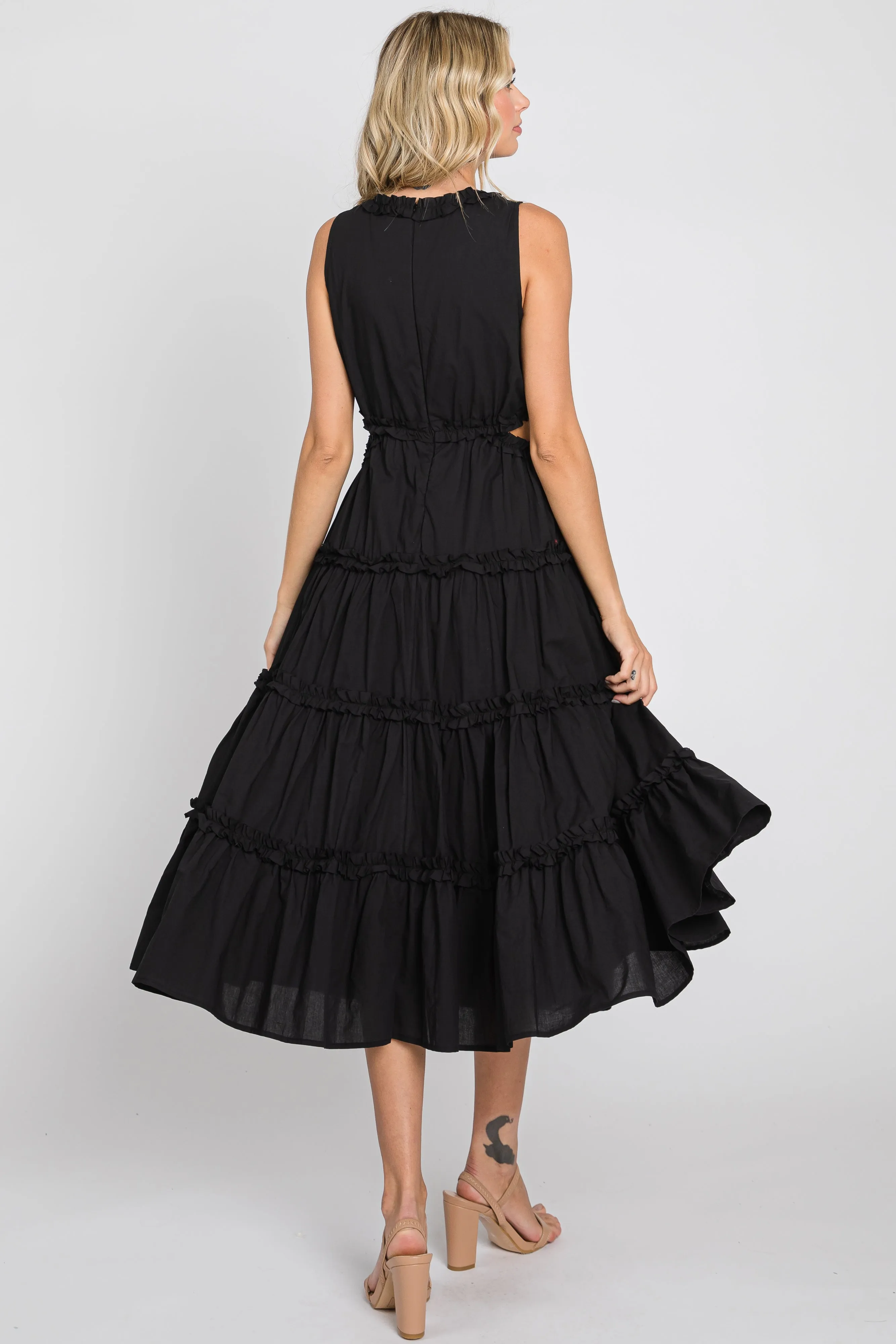Black Tiered Ruffle Cutout Midi Dress sold by Pinkblush product image thumbnail 3