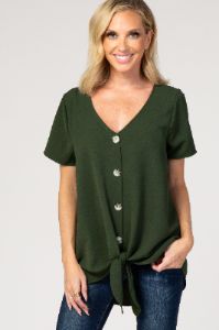 Olive Button Tie Front Maternity Top sold by Pinkblush