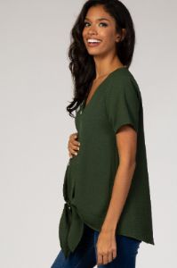 Olive Button Tie Front Maternity Top sold by Pinkblush