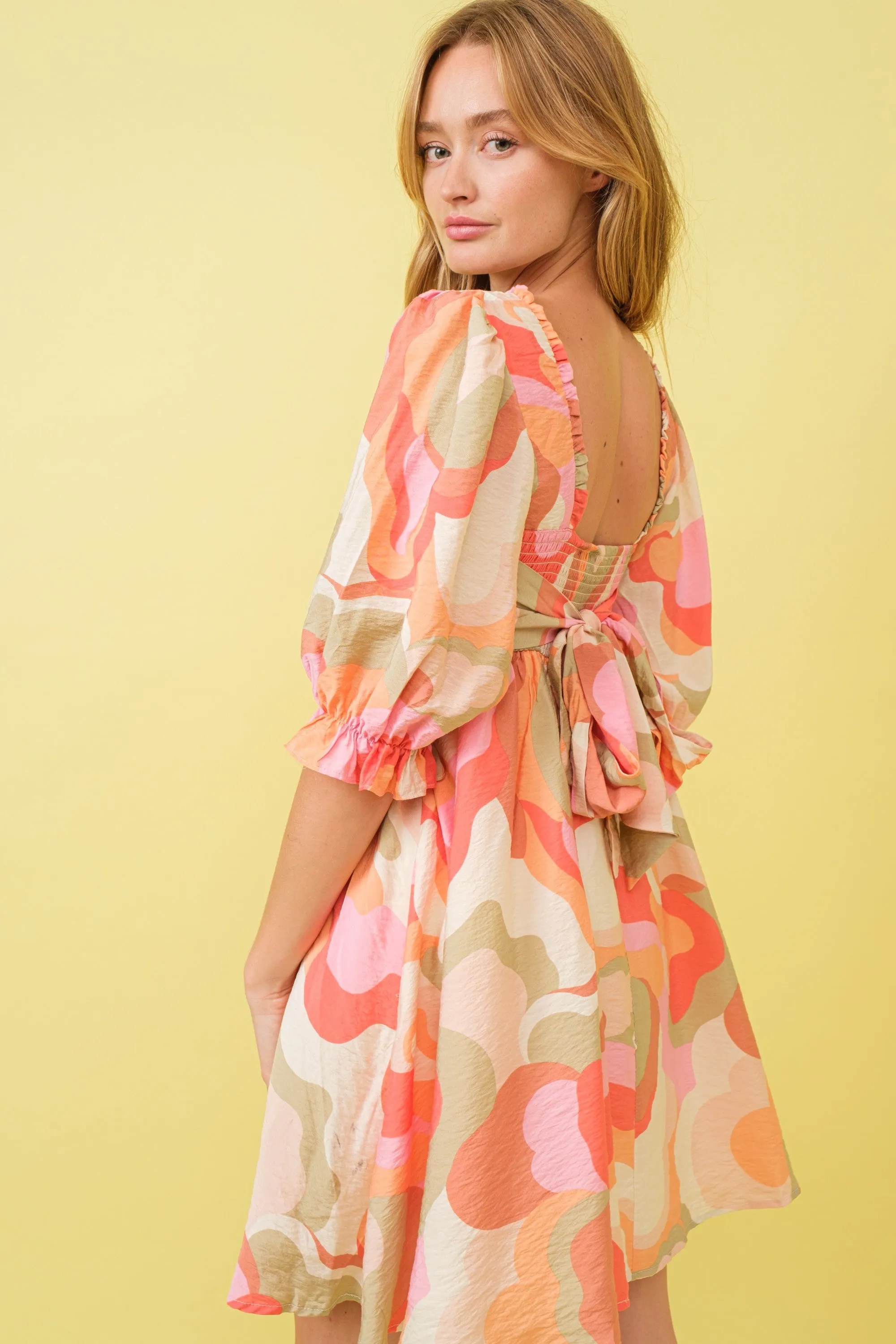 Pink Print Puff Sleeve Mini Dress sold by Pinkblush product image thumbnail 3