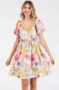 Multi-Color Floral V-Neck Short Puff Sleeve Ruffle Waist Maternity Dress sold by Pinkblush