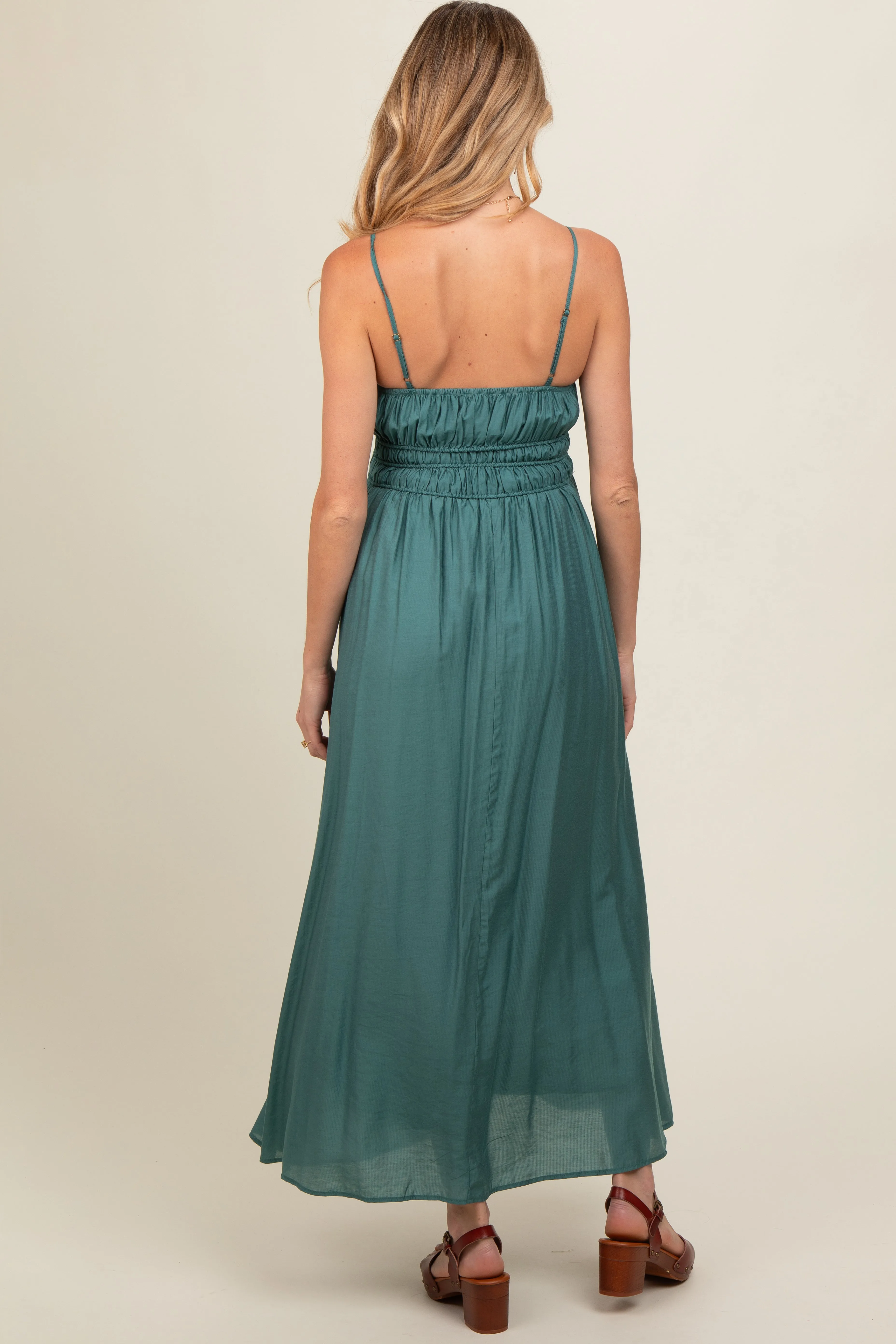 Teal Sleeveless Square Neckline Maternity Maxi Dress sold by Pinkblush product image thumbnail 3