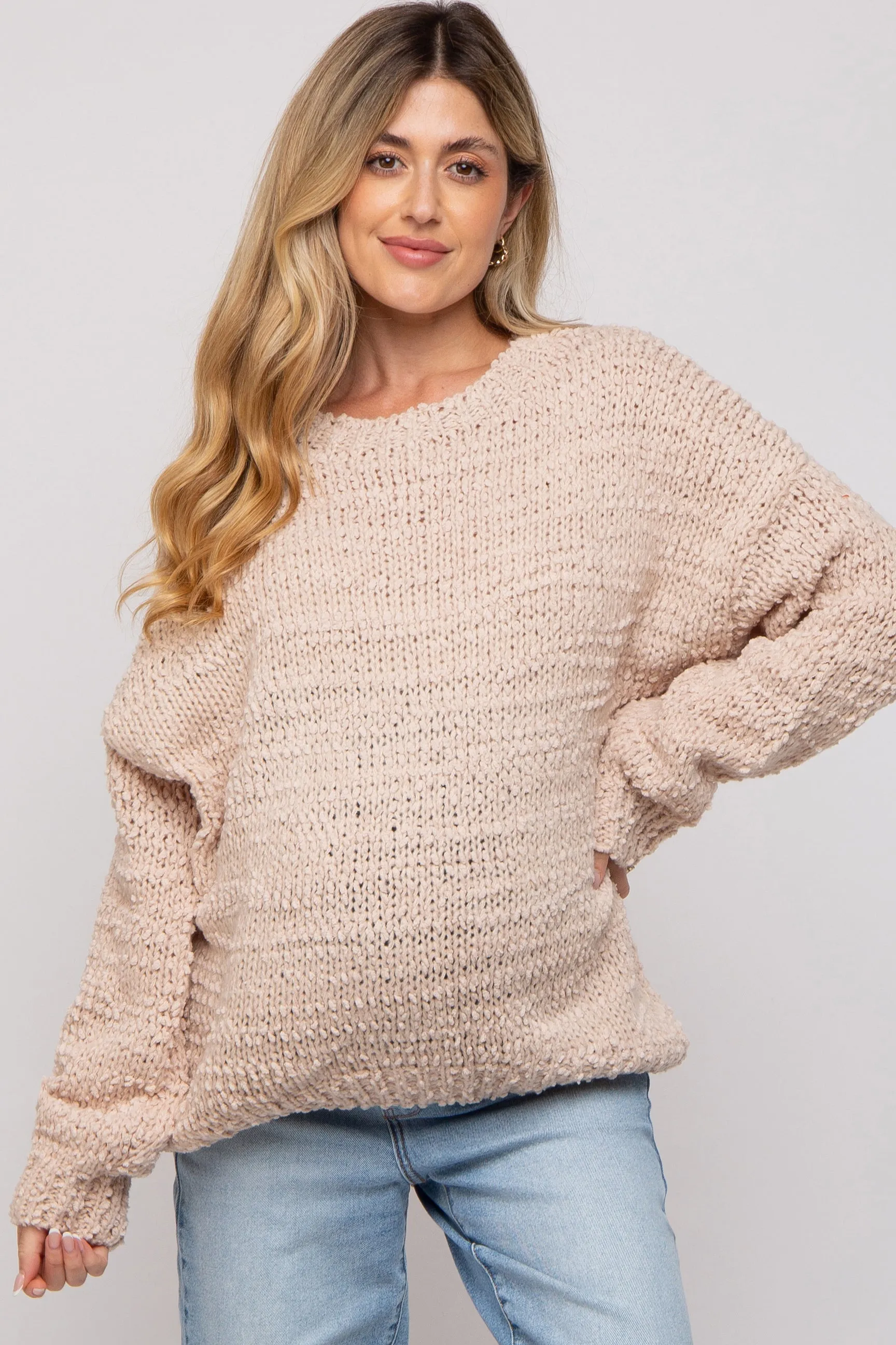 Beige Chunky Loose Knit Maternity Sweater sold by Pinkblush
